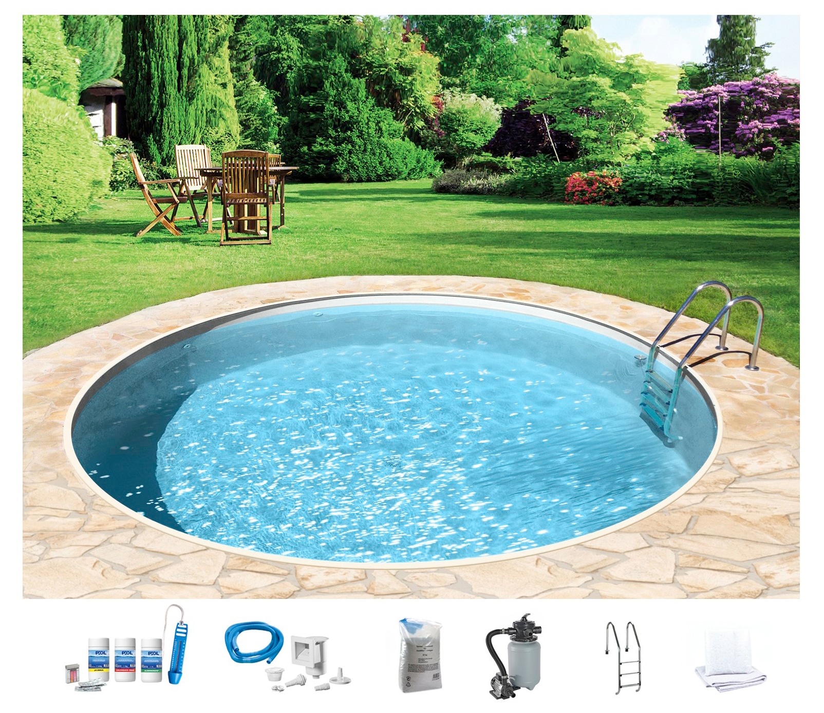 my POOL BWT Rundpool "mit sandfarbener Folie für den Karibik Look" Höhe: 120 cm, inkl. umfangreichem Zubehör, verschiedene Größen