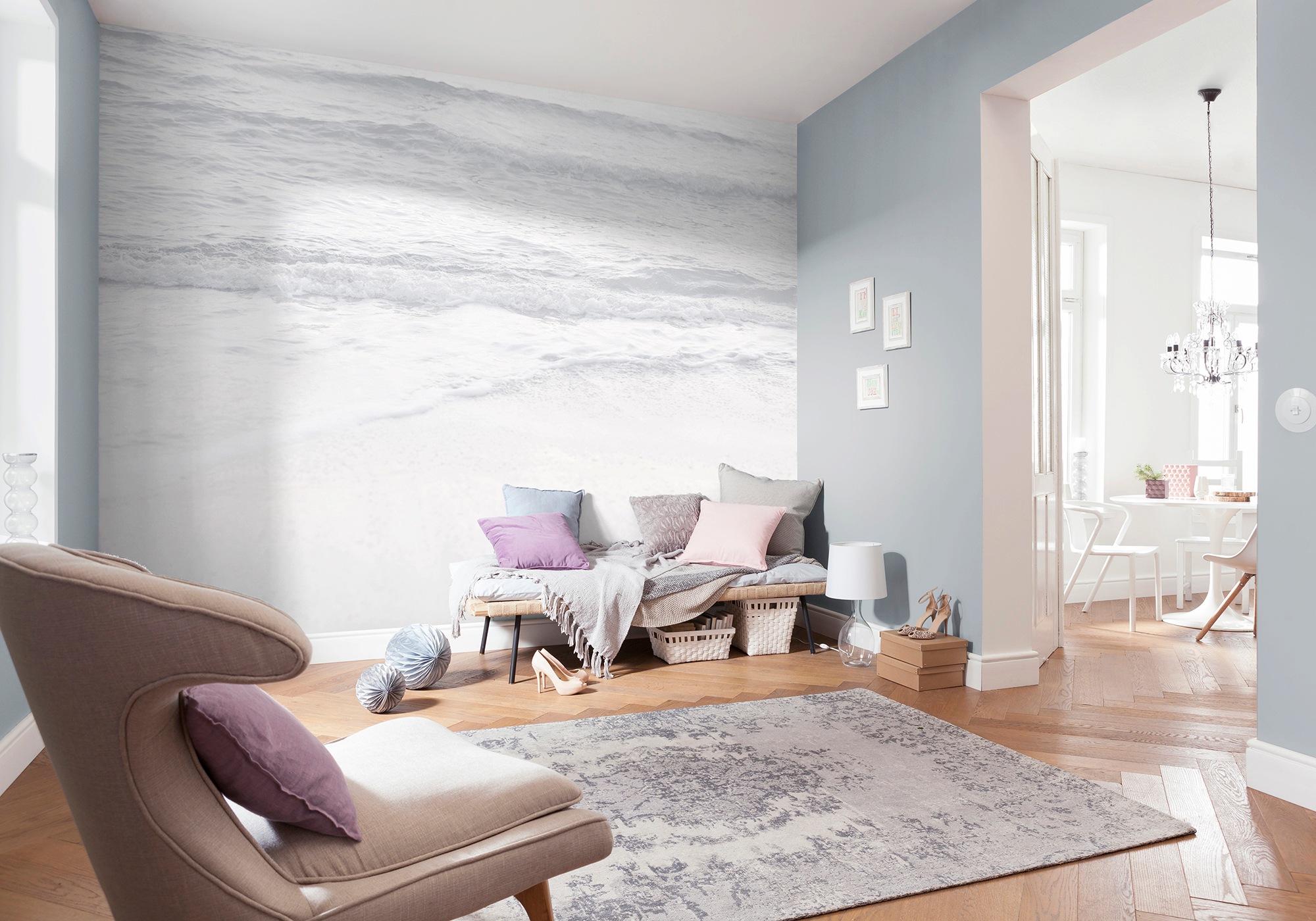 Komar Vliestapete »Digitaldruck Vlies - Silver Beach - Größe 400 x 280 cm«, bedruckt, Wohnzimmer, Schlafzimmer