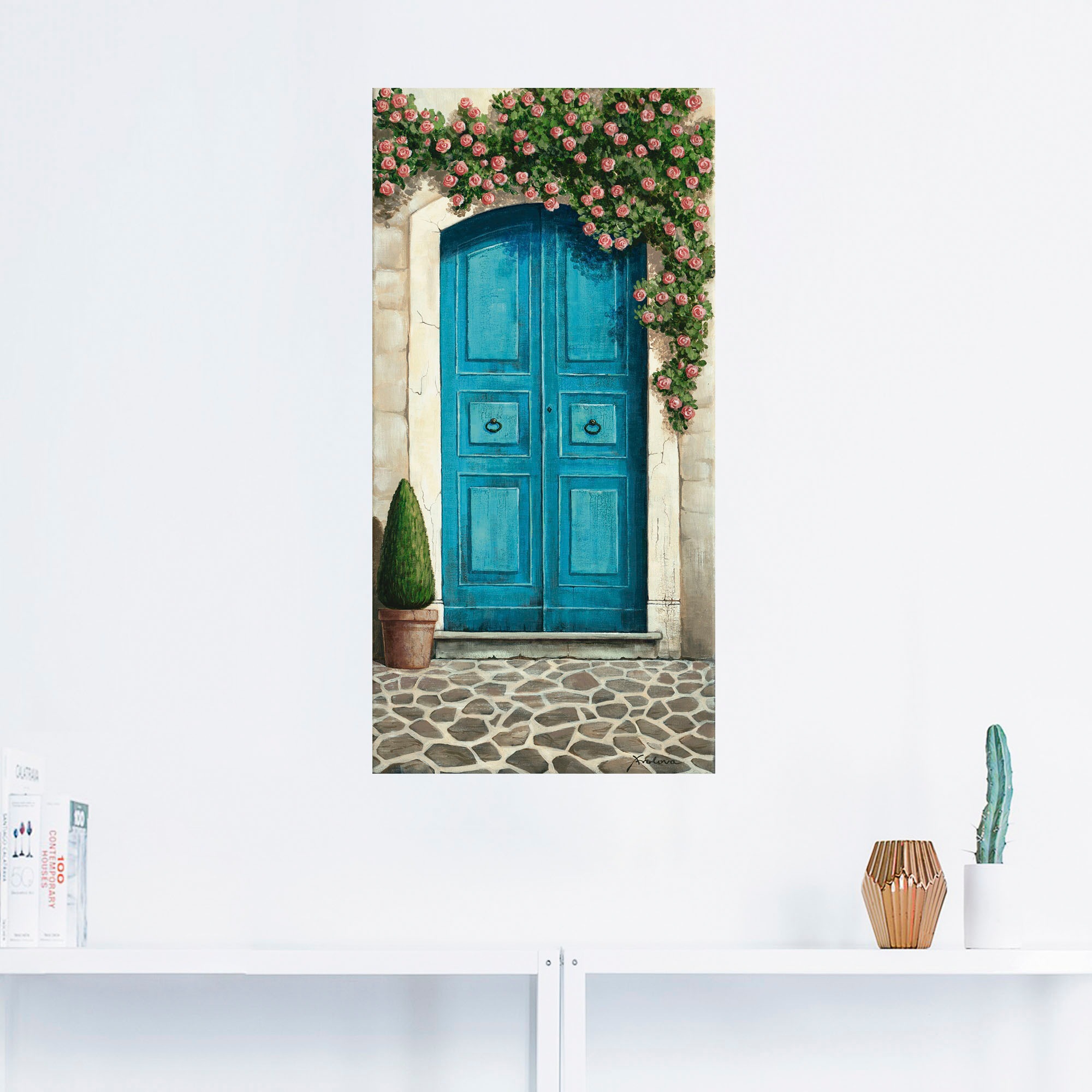 Artland Wandbild »Blaue Tür mit Kletterrosen«, Fenster & Türen, (1 St.), als Alubild, Outdoorbild, Leinwandbild, Poster, Wandaufkleber