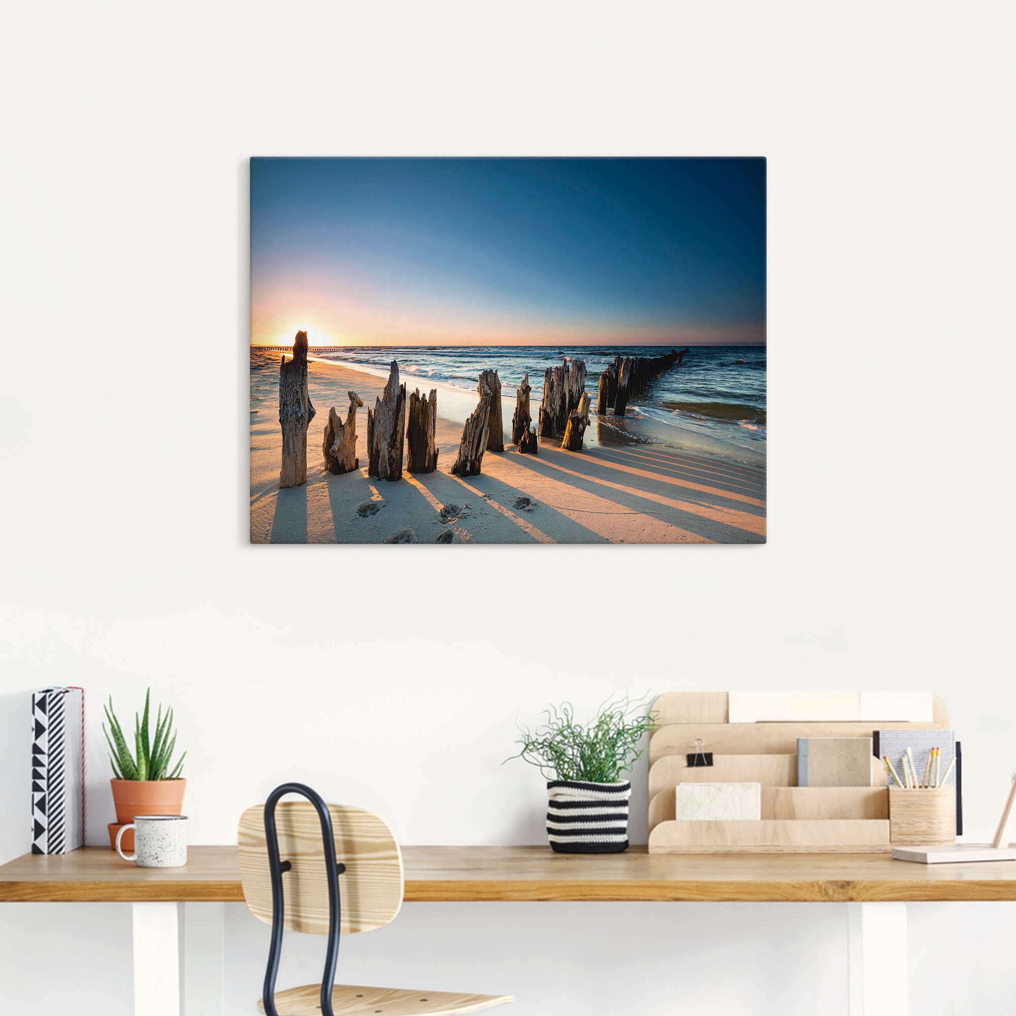 Artland Wandbild "Sonnenuntergang Strand Wellenbrecher" Meer Bilder 1 Stk. günstig online kaufen