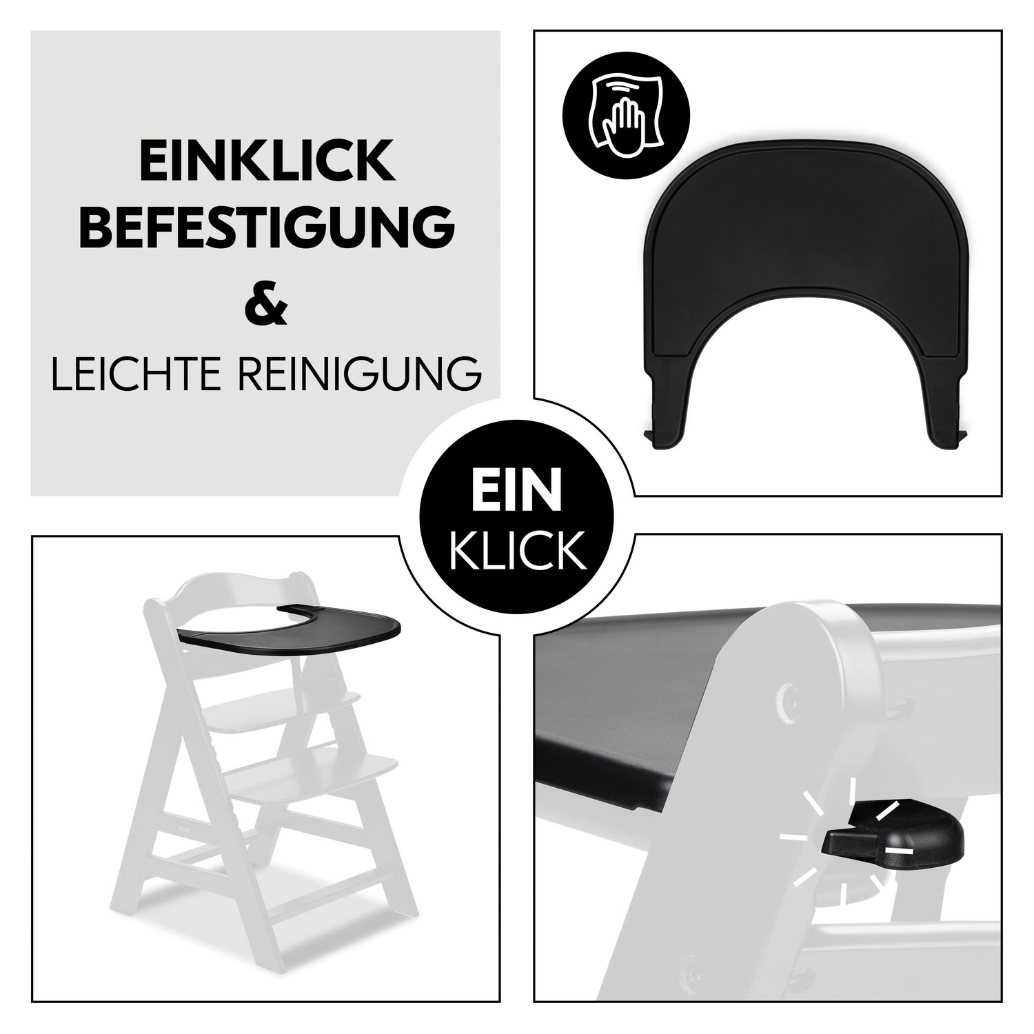 Hauck Hochstuhltablett »Alpha Click Tray, Black«, aus recyceltem Material