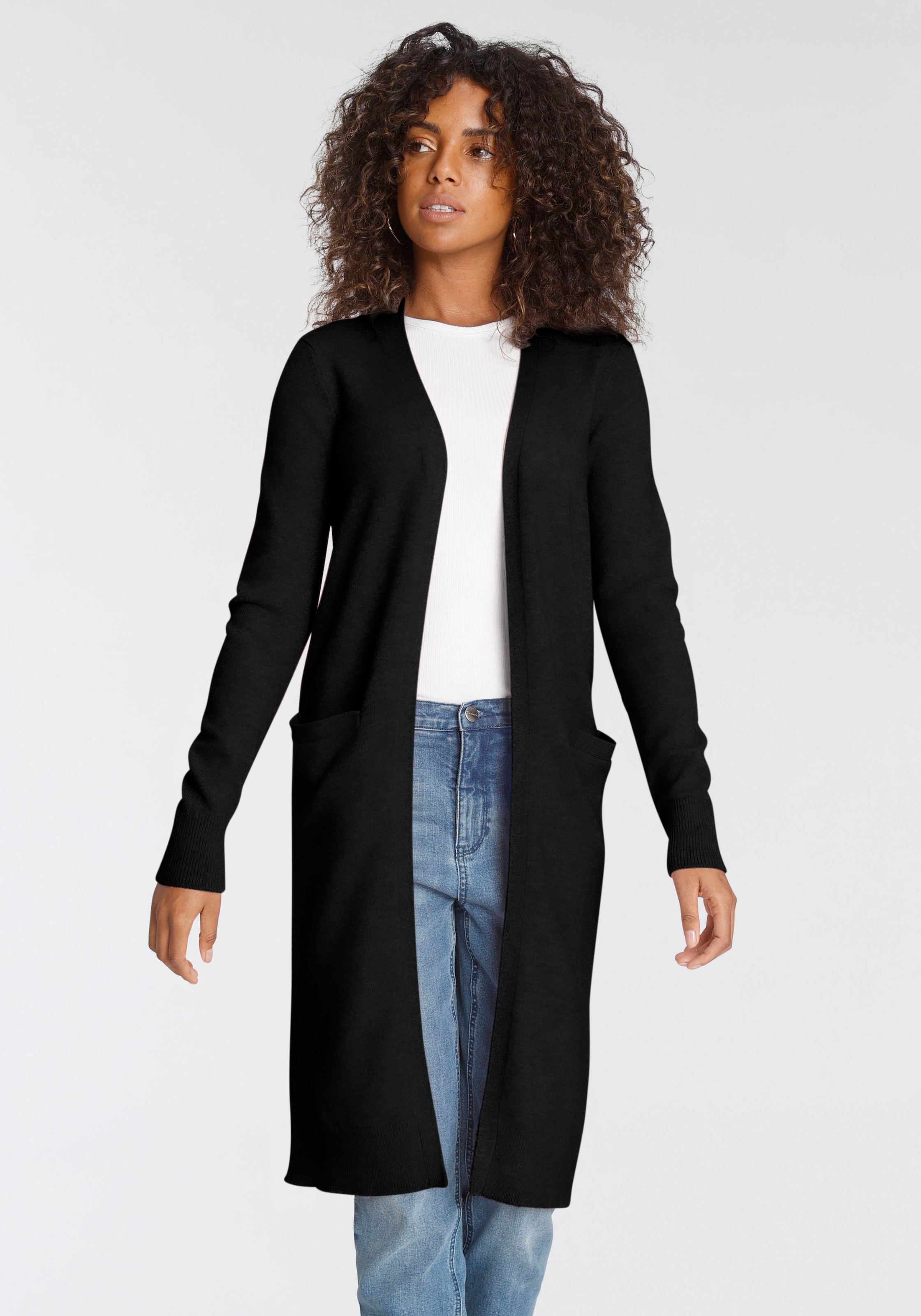 Tamaris Strickjacke, in Longform aus kuschligem Viskosegestrick günstig online kaufen
