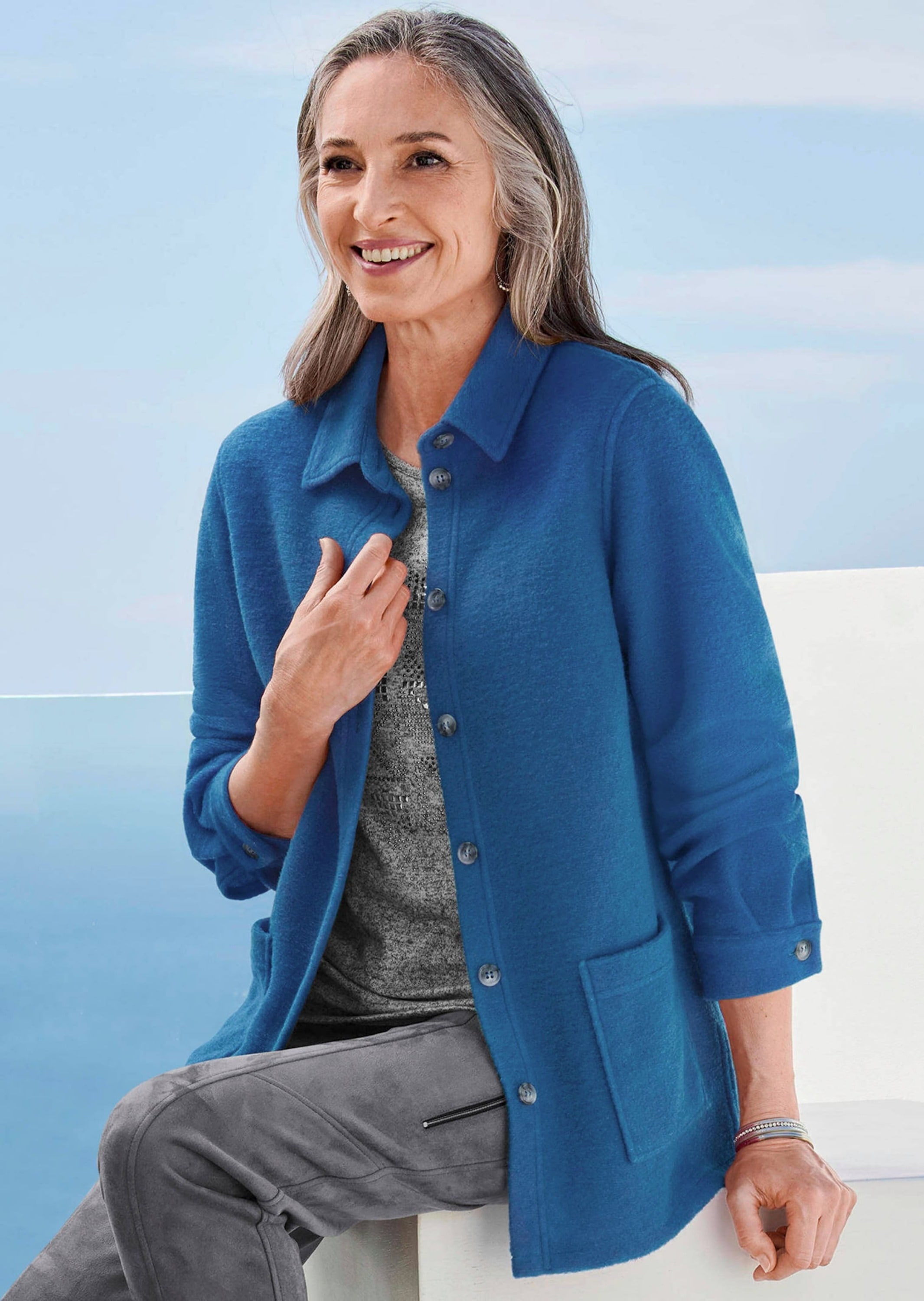 GOLDNER Sommerjacke »Kurzgröße Lässige Wolljacke mit Hemdkragen« Knöpfe