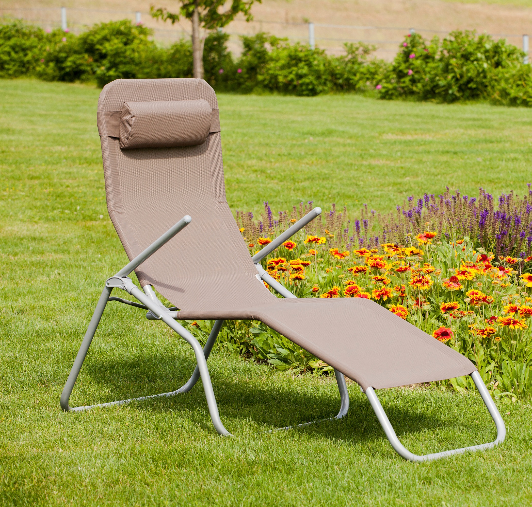 Gartenliege MERXX "XXL", grau (silberfarben, fläche: taupe), Obermaterial: 100% Polyester, Gartenliegen, Gartenliege, Stahl/Textil, inkl. Kopfkissen 3