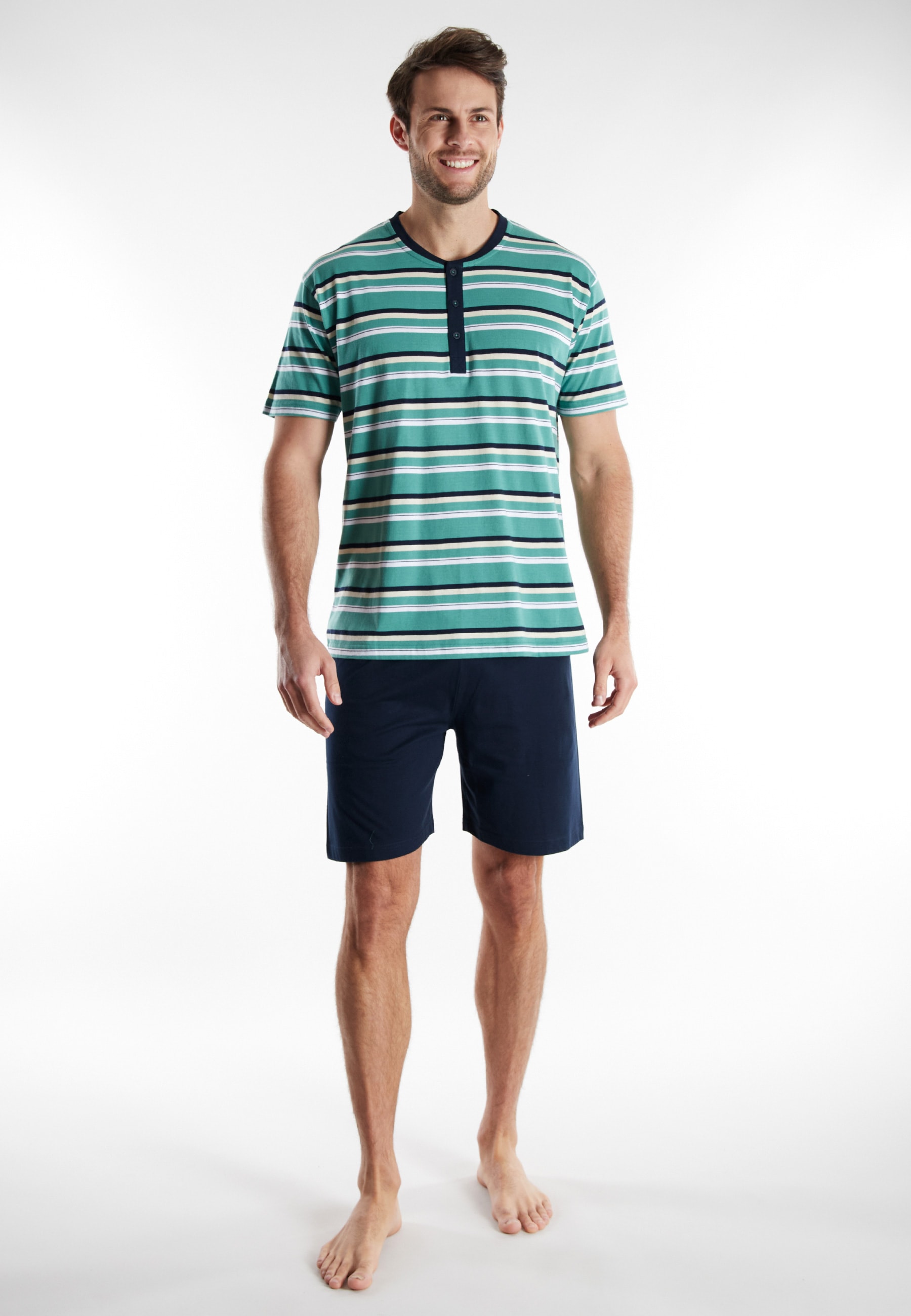 GÖTZBURG Shorty "Edingburgh" gestreift, kurz, Rundhalsausschnitt, mit Knopf günstig online kaufen