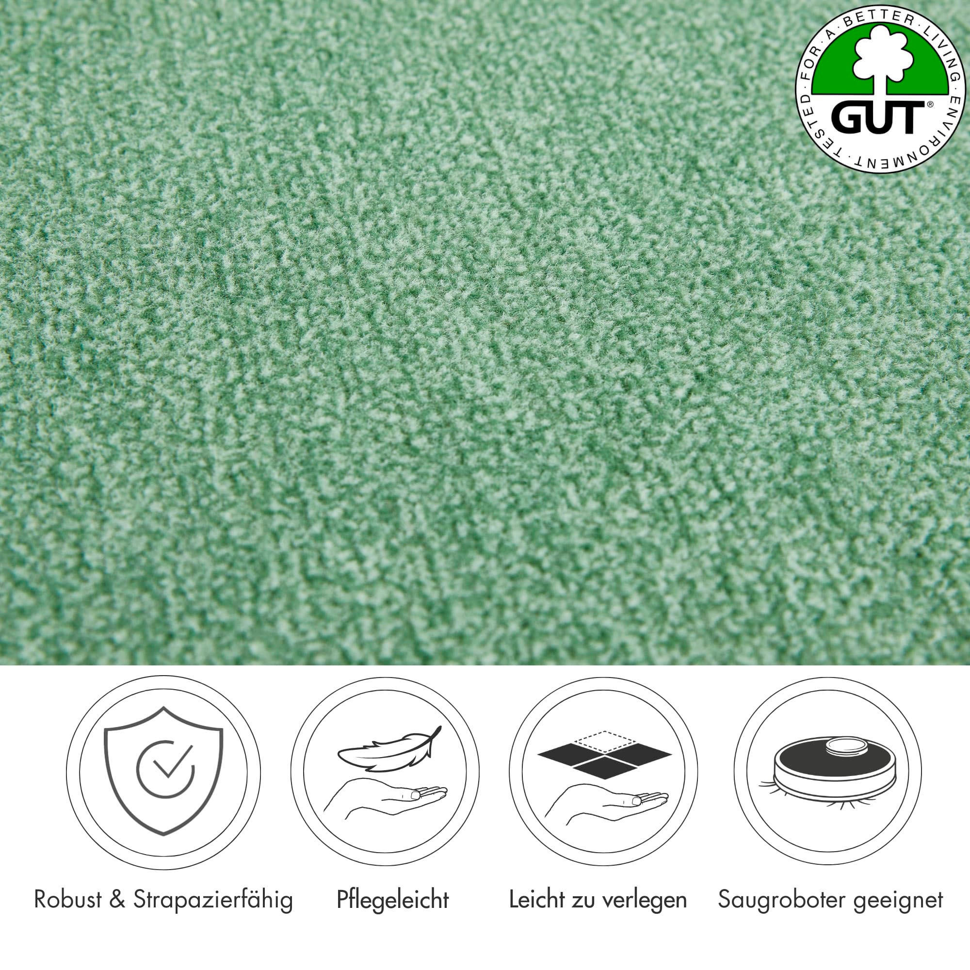 Teppichboden ANDIAMO "Catania, Velours, Gesamthöhe 7,5 mm, Made in Belgium", grün, B:400cm L:500cm, Kunstfaser, Teppiche, meliert, Breite 400 cm oder 500 cm, strapazierfähig & pflegeleicht 2