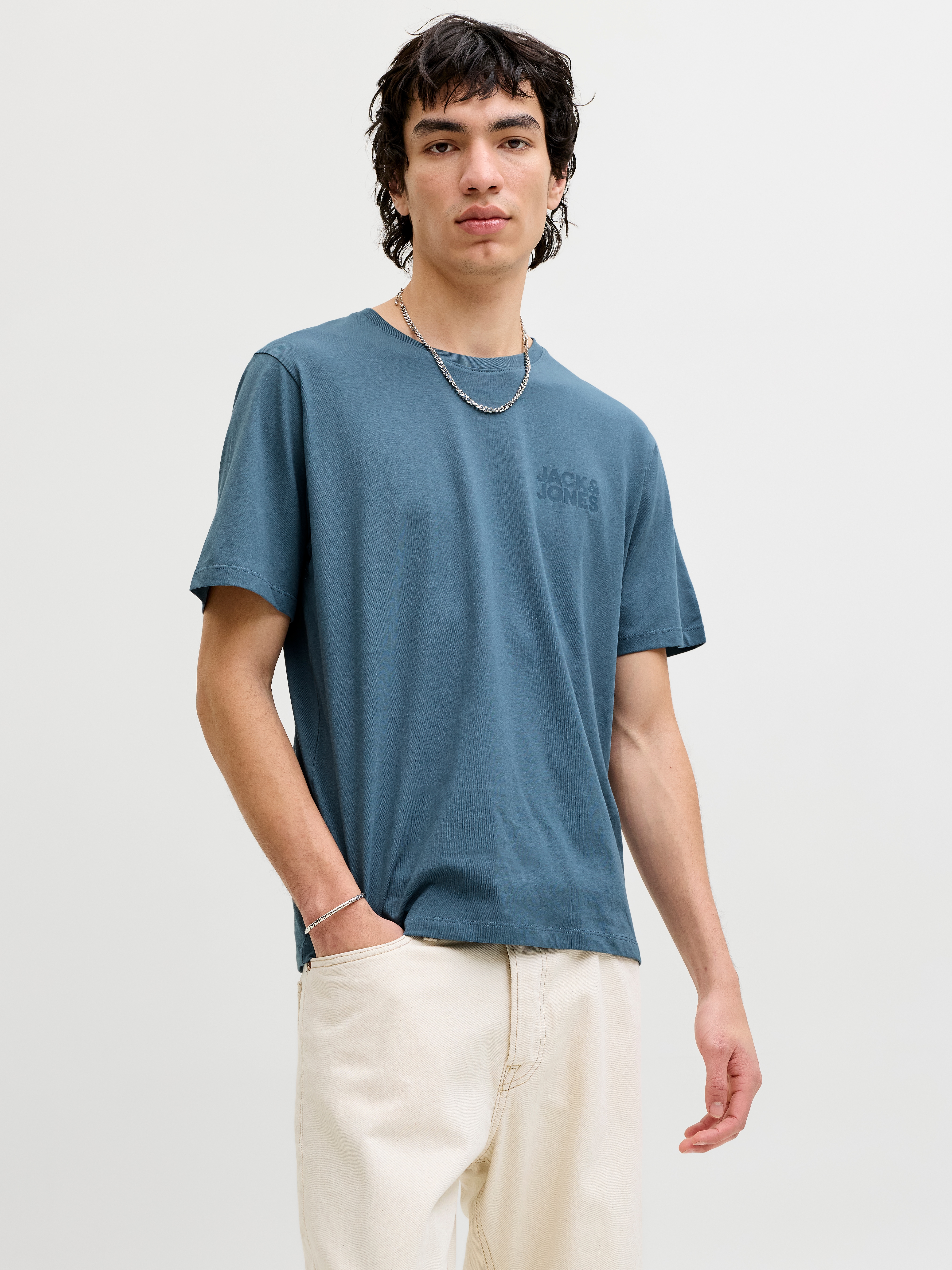 Jack & Jones T-Shirt "JJECORP Herren-Tee mit figurbetonter Silhouette" bedruckt, modisch, schmal, Baumwolle, Rundhals