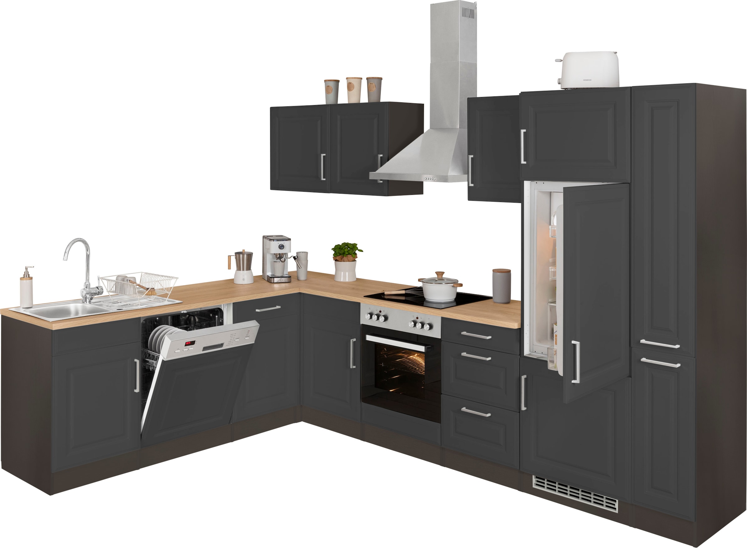 KOCHSTATION Winkelküche »KS-Stockholm«, Stellbreite 220/310 cm, mit hochwertigen MDF Fronten im Landhaus-Stil