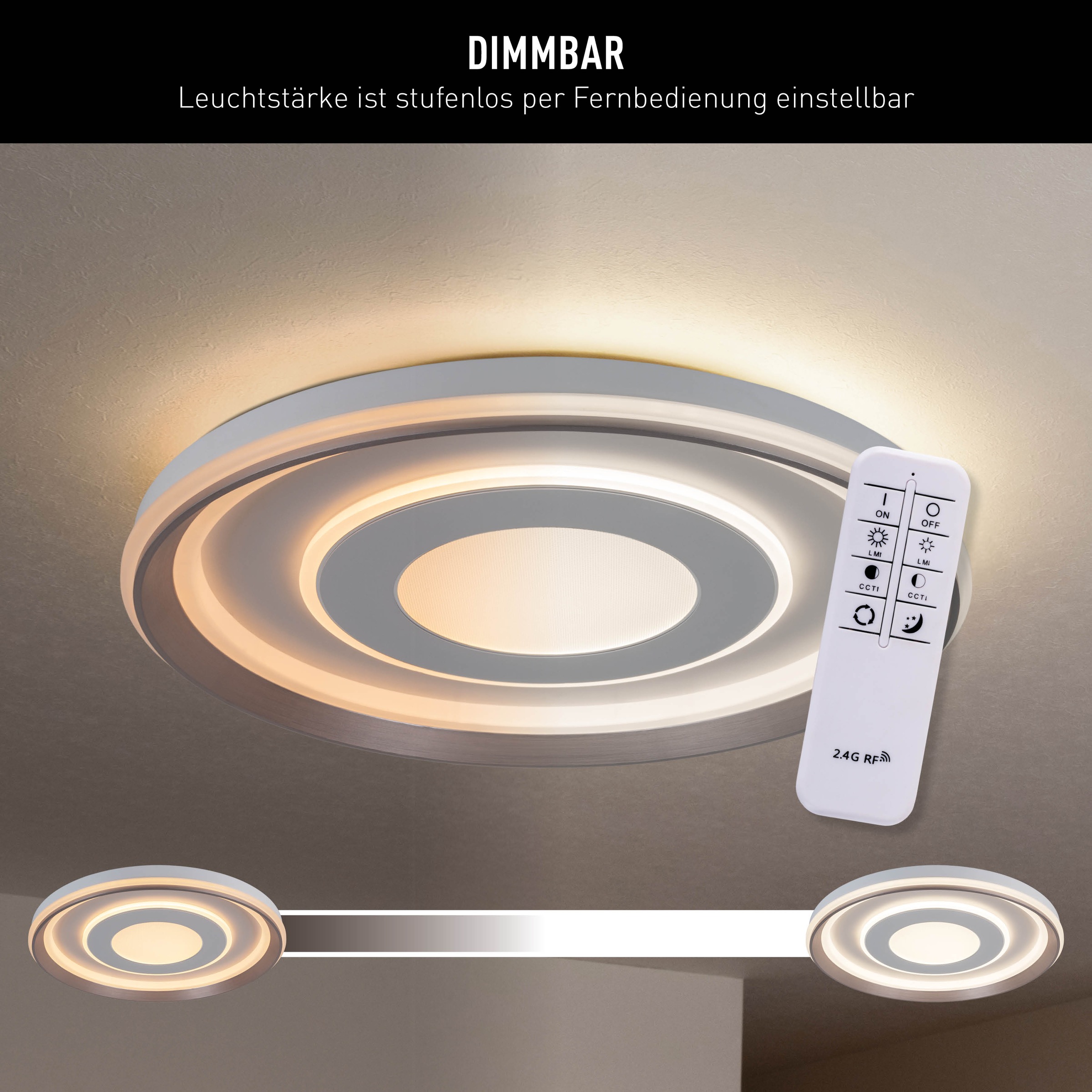 näve LED Deckenleuchte »Doira«, 1 flammig, Leuchtmittel LED-Modul | LED wechselbar, weiß/silber, dimmbar per Fernbedienung (inkl), CCT, Memory, Nachtlicht