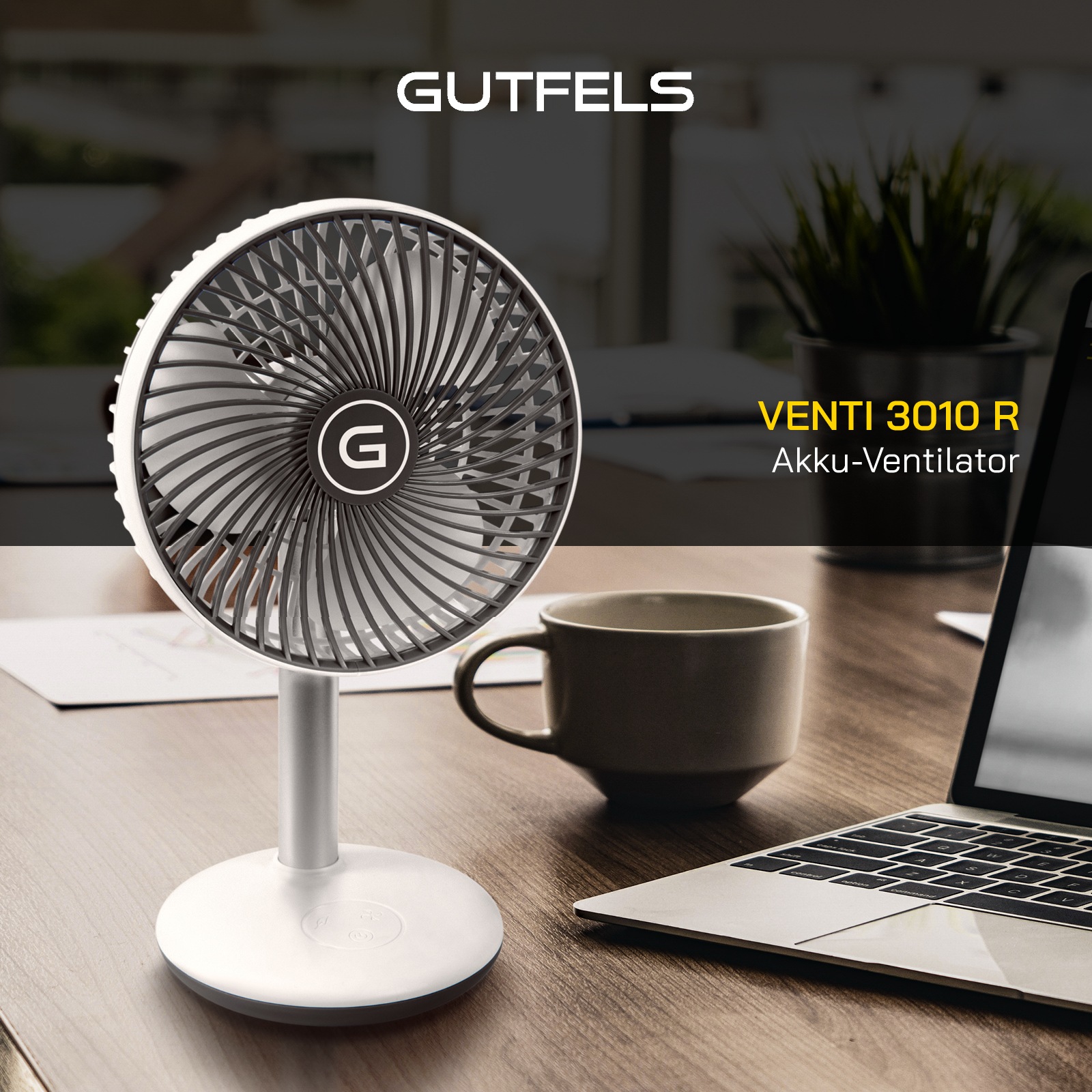 Thumbnail - Gutfels Tischventilator ""VENTI 3010 R"" 15 cm Durchmesser kompakt, mit Touch- Bedienung und eine Laufzeit von 12 h