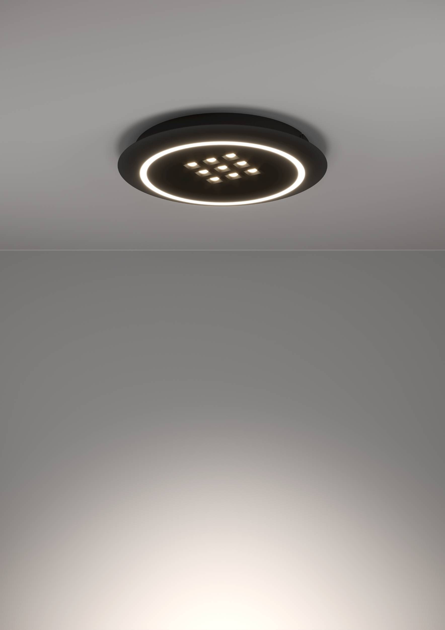 EGLO Deckenleuchte »Balazote Deckenlampe rund aus Metall und Konststoff Lampe Bürolampe« LED-Modul 1 Stk. Kaltweiß | Neutralweiß | Warmweiß Wand-/Deckenleuchte - H5 x Ø38 cm - schwarz - 1X20,5W;9X0,9W inkl.