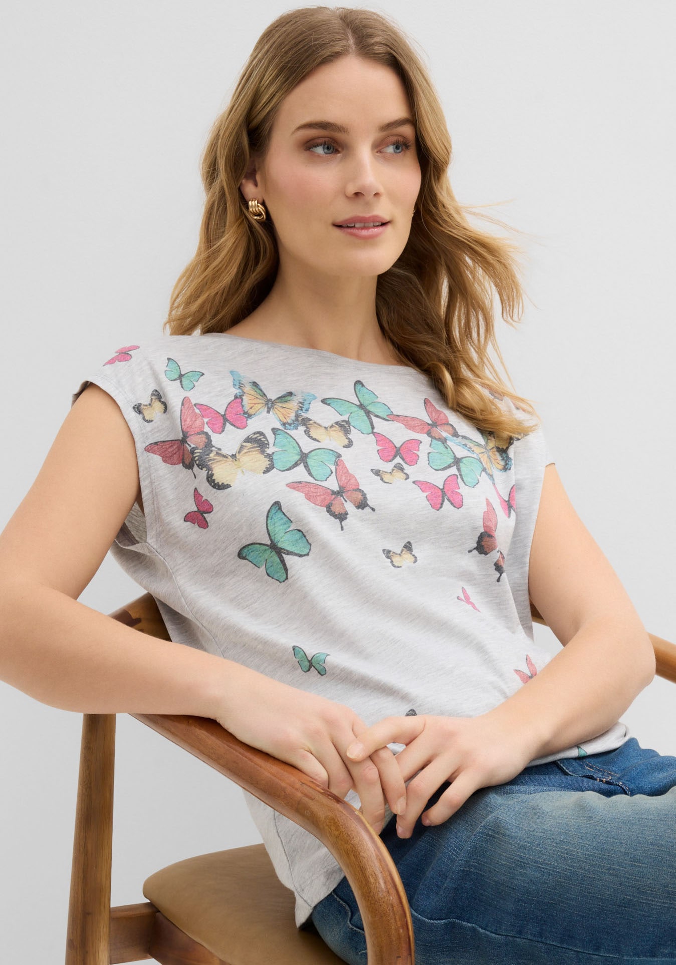bonprix T-Shirt Slim fit Passform, Kurzarm mit kleinen Flügelärmeln
