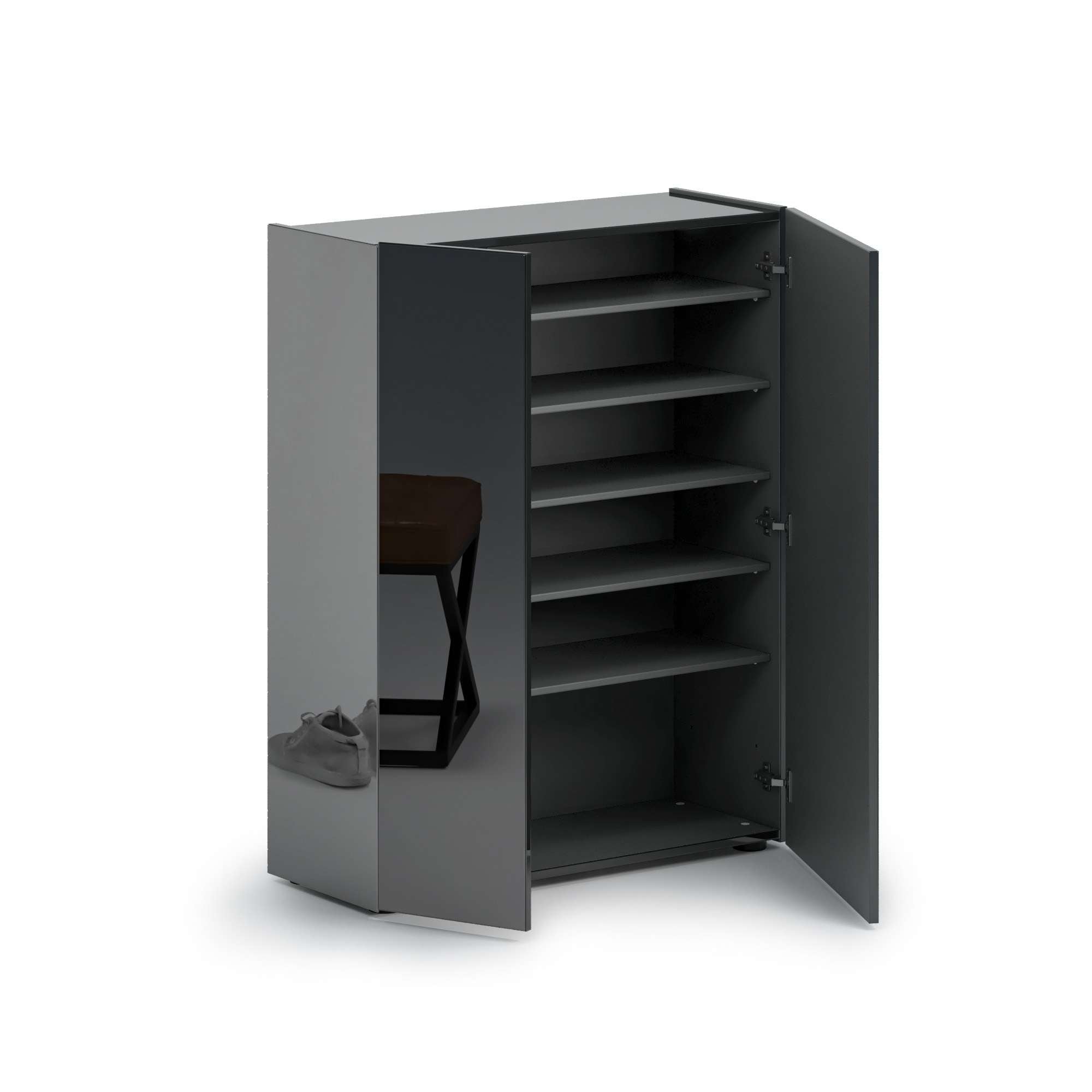 INOSIGN Schuhschrank »Tanko,Schukommode,mit 5 verstellbare Holzböden, individuelle Fachhöhe«, (1 St.), Tür und Seite mit verdunkeltem Spiegel,6 Fächer,24 paar Schuhe,87 cm