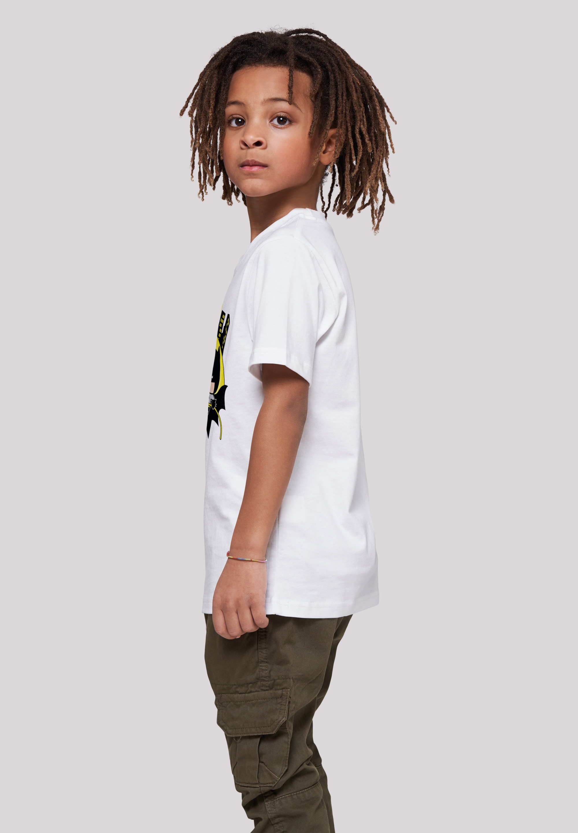 F4NT4STIC Kurzarmshirt »F4NT4STIC Kinder Chibi Batman Swinging -WHT with Kids Basic Tee«, (1 tlg.)