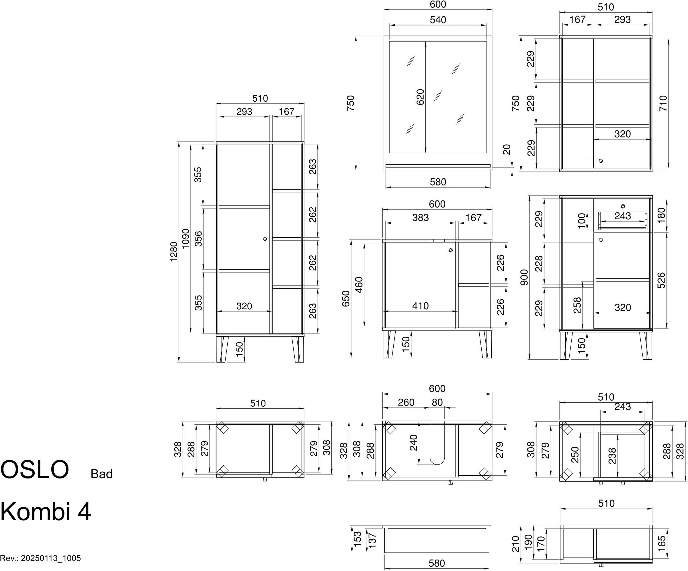 INOSIGN Badmöbel-Set »OSLO, Bad im skandinavischen Design, 5-teiliges Badezimmer«, (Set, 5 St.), Badschränke und Spiegel, in zwei Farben verfügbar, viel Stauraum