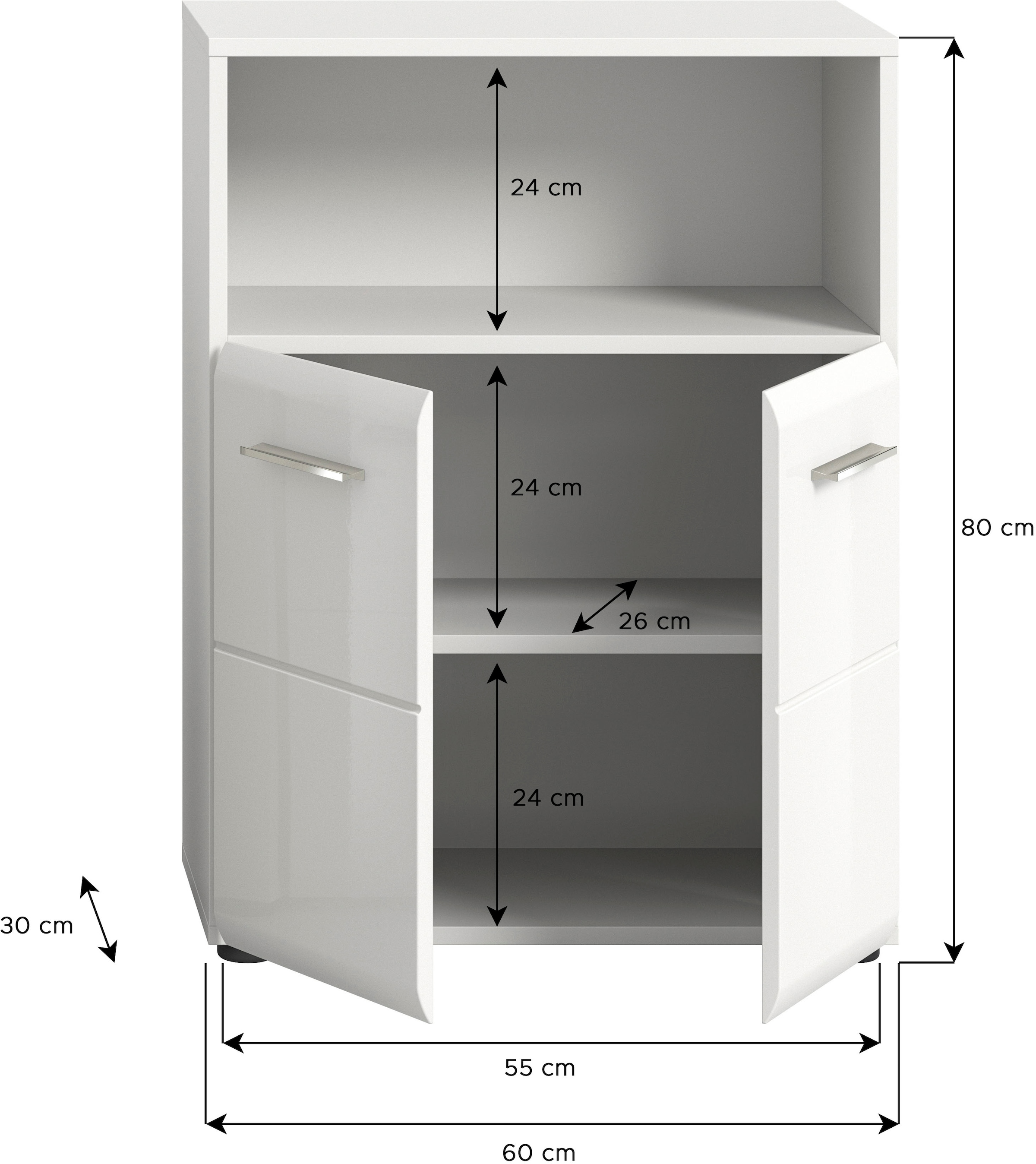 INOSIGN Midischrank »FLORENZ, TOPSELLER!, Breite 60 cm, 2 Türen, 1 Fachboden, 1 offene Fach«, hochwertige MDF Front, Griff chromglänzend, Badschrank, Bad