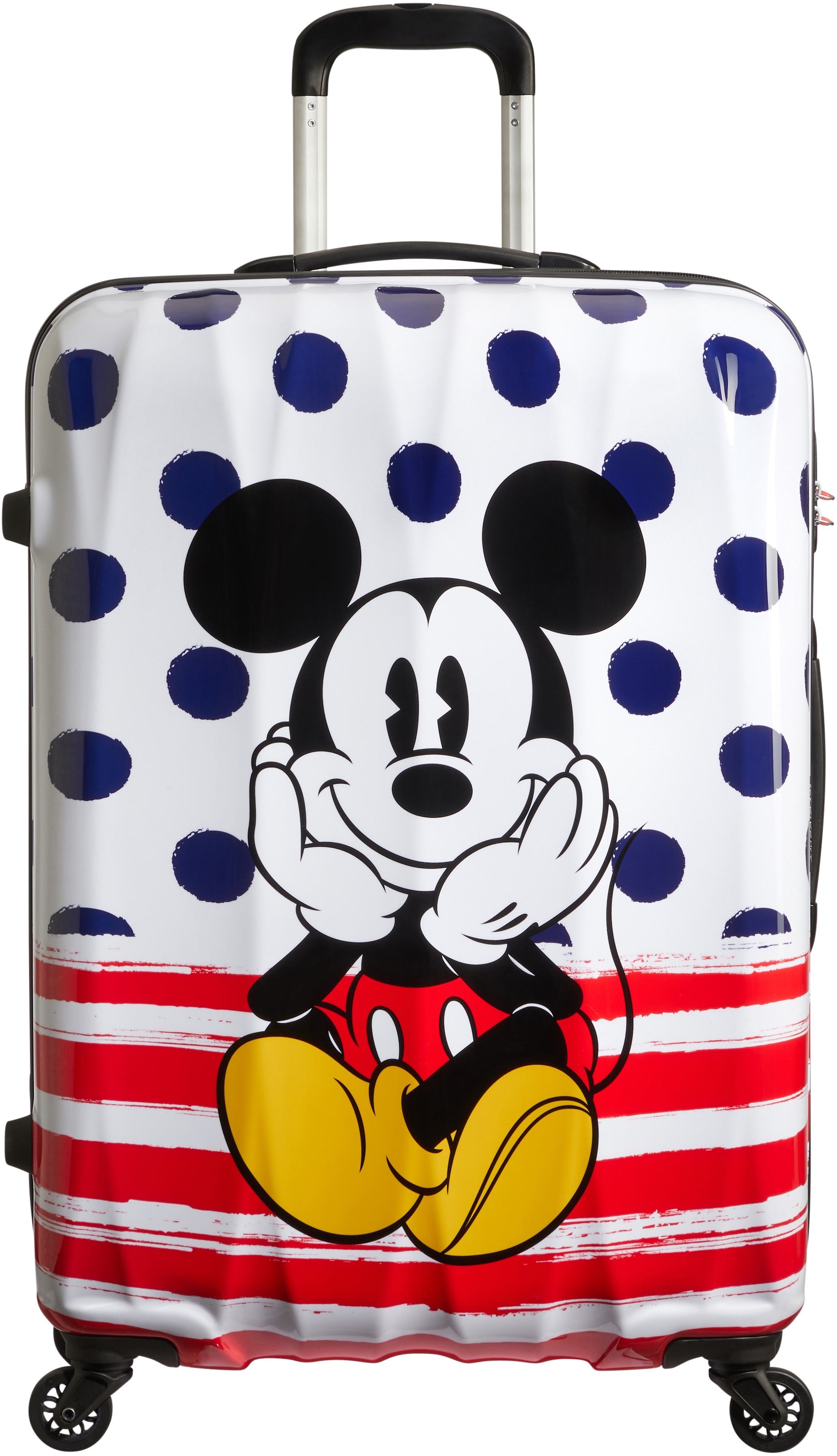 American Tourister Hartschalen-Trolley "Disney Legends, Mickey Blue Dots, 75 cm", 4 St. Rollen, Kinderreisekoffer Kinder