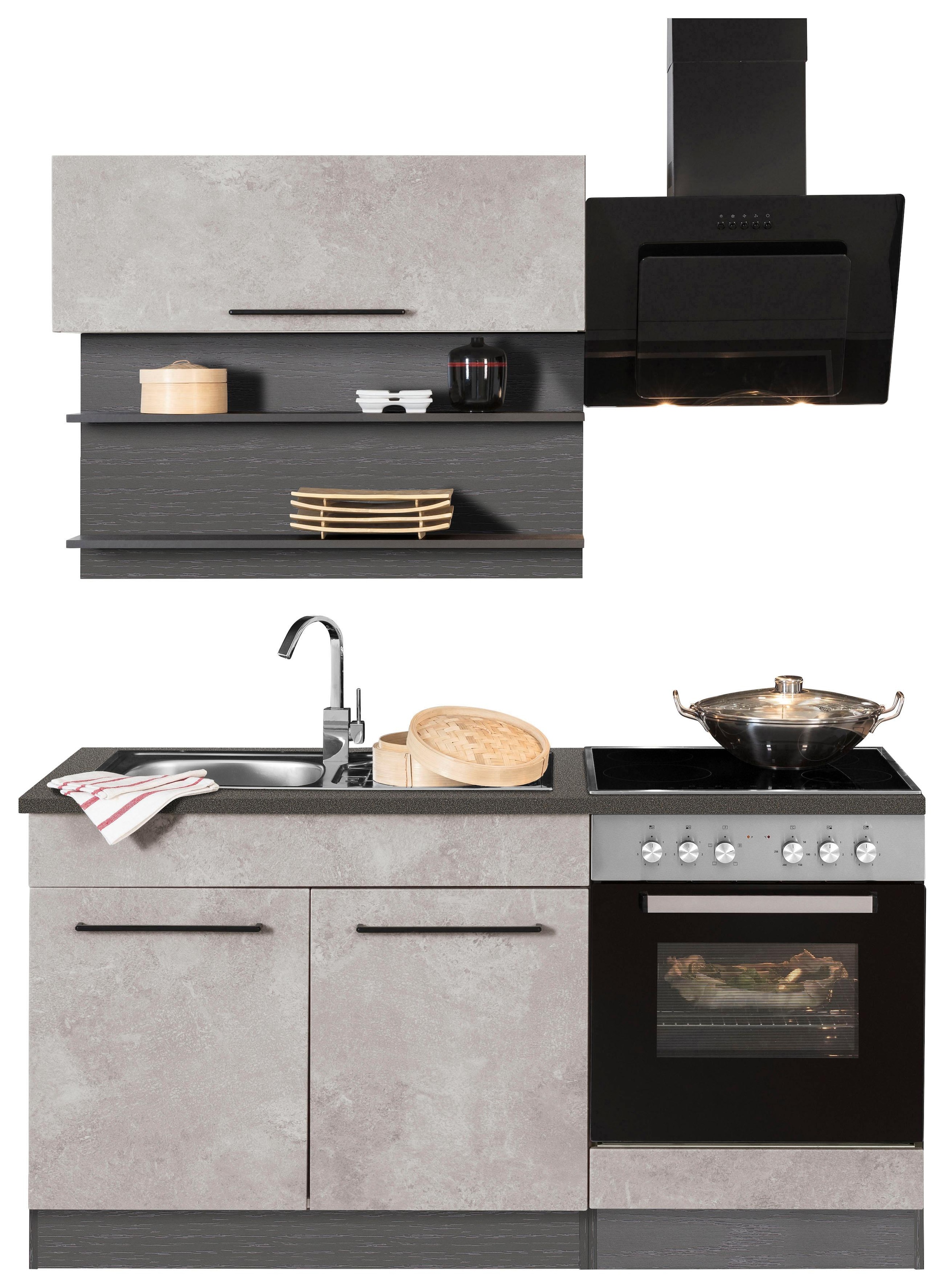 Küchenzeile »Tulsa«, mit E-Geräten, Breite 160 cm, schwarze Metallgriffe