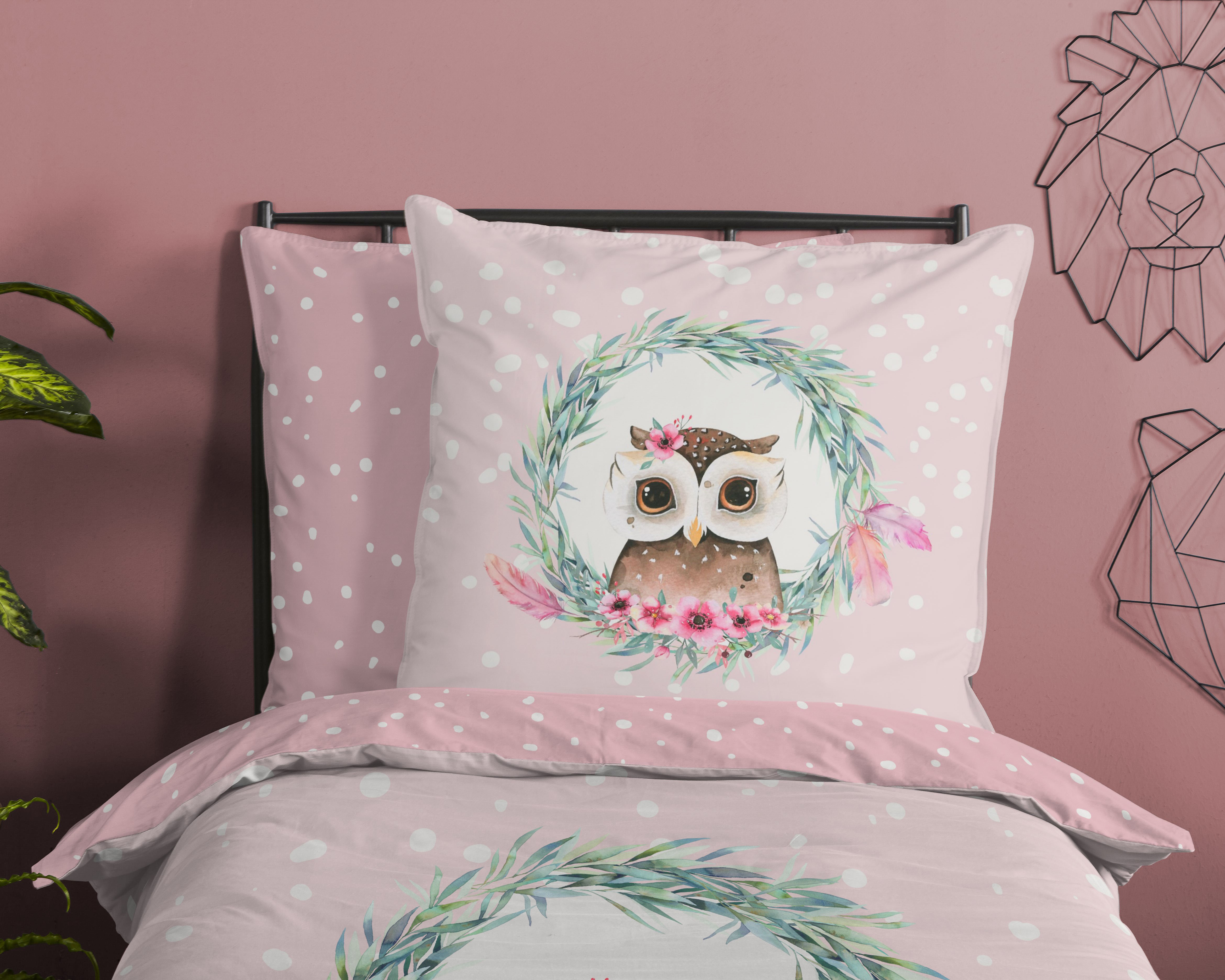 Thumbnail - good morning Kinderbettwäsche "Owli" 2 Stk. Baumwolle, 135x200, Reißverschluss, Wende, Kind, Mädchen, Rosa, Eule