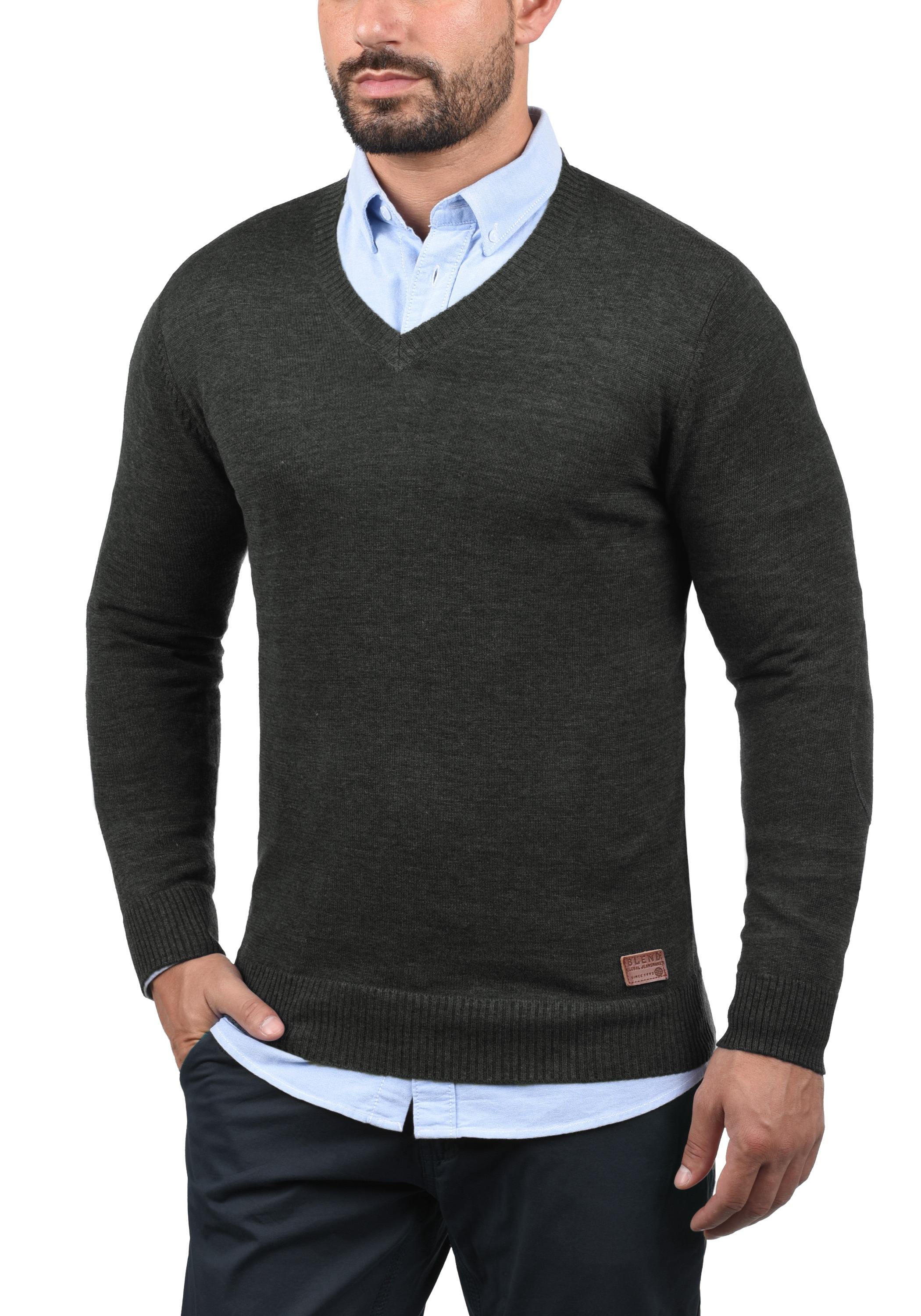 Blend Strickpullover "BHLasse" Feinstrickpullover mit aufgestickten Ellenbo günstig online kaufen