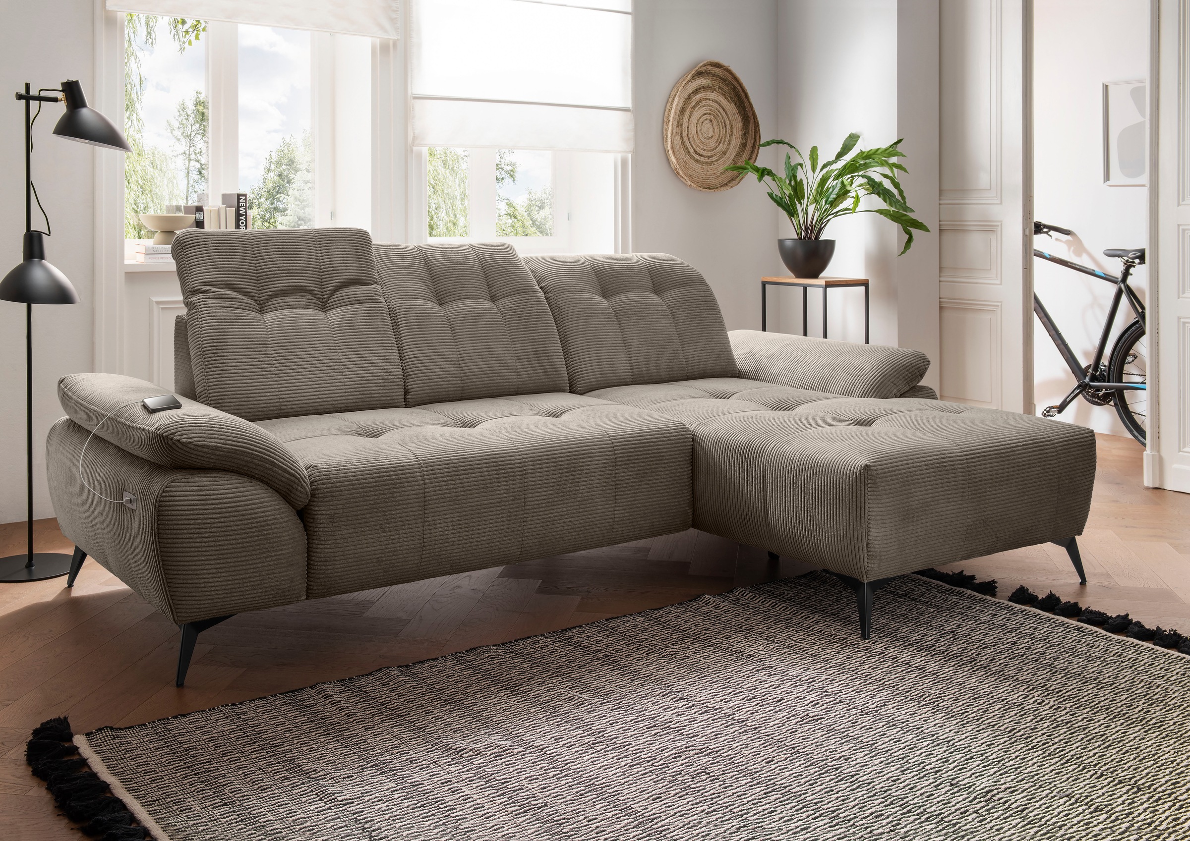 Home affaire "Fiore modern, bequeme Armlehnen, tolle Detailverarbeitung, L-Form" elektrischer Sitzvorschub und Kopfstützen höhenverstellbar