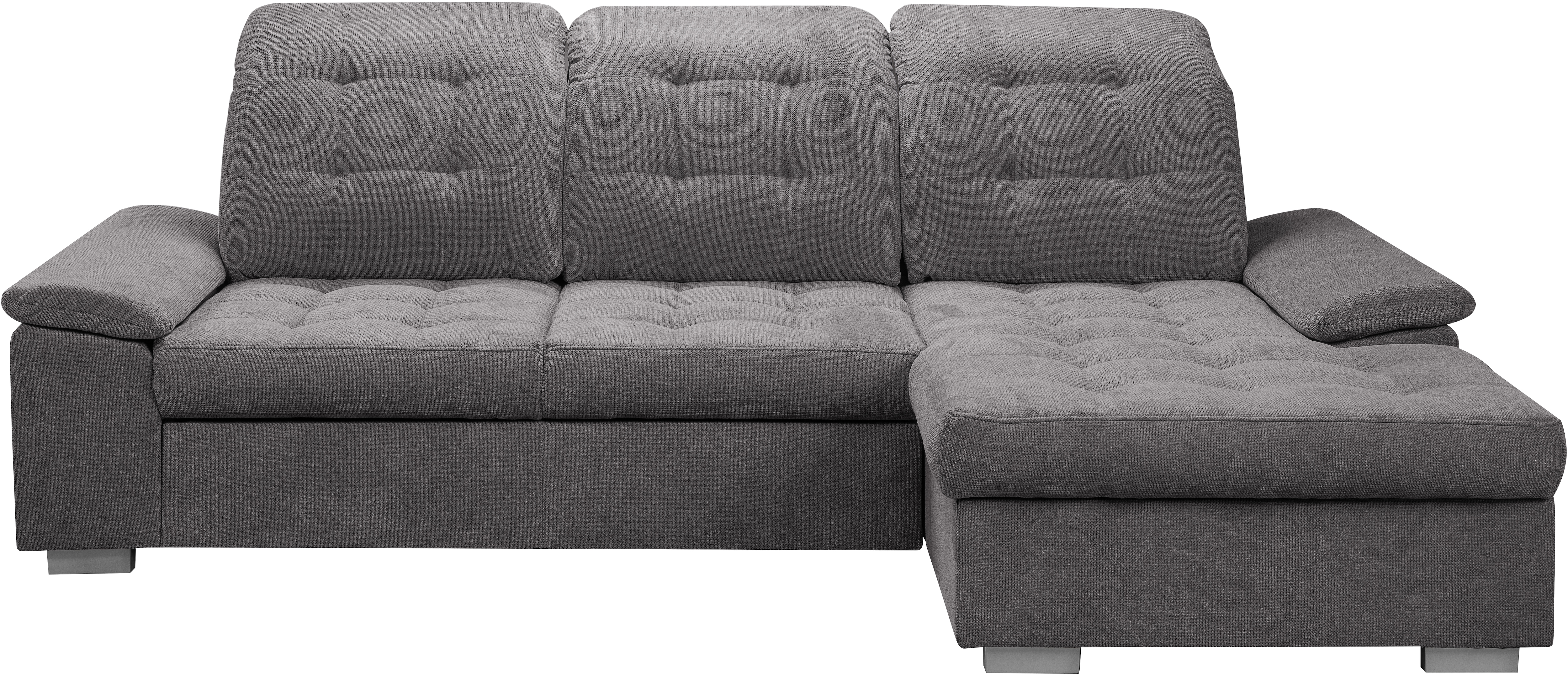 WERK2 Ecksofa "Carmen 264 cm breit L-Form Sofa Schlaffunktion Kopfstützen verstellbar" Schlafcouch mit Bettkasten, Eckcouch wahlw. mit Sitztiefenverstellung