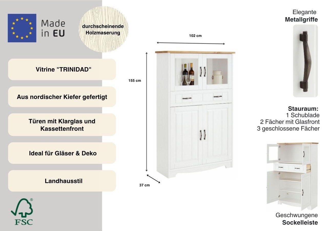 OTTO home Highboard »Trinidad« Vitrine, Breite 102 cm