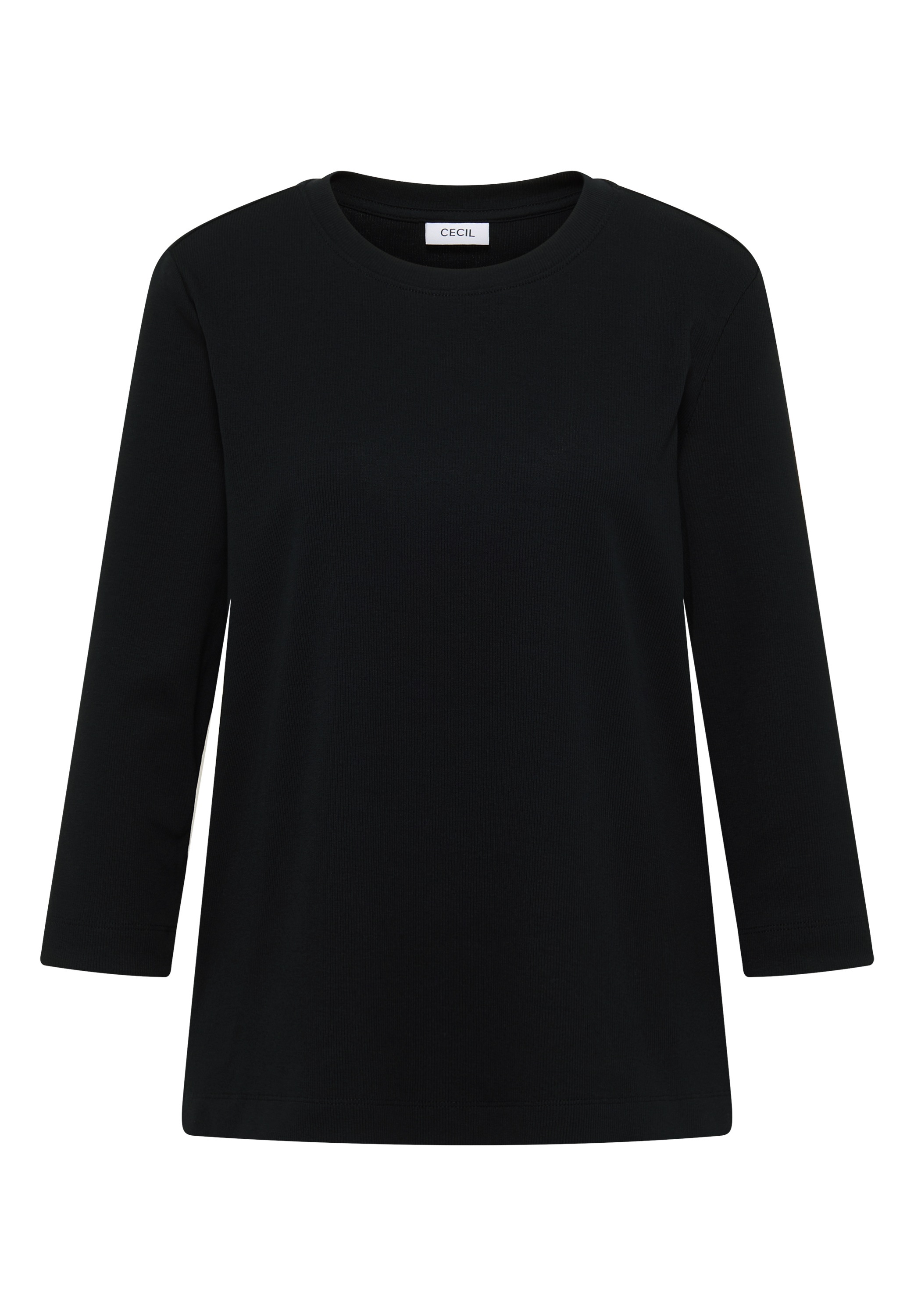 Rundhalsshirt CECIL, Damen, Gr. S (38), schwarz, Web, 95% Baumwolle, 5% Elasthan, unifarben, normal normal, Rundhals, abgesteppt, Shirts Rundhalsshirt, aus Baumwolle mit Stretchante 3