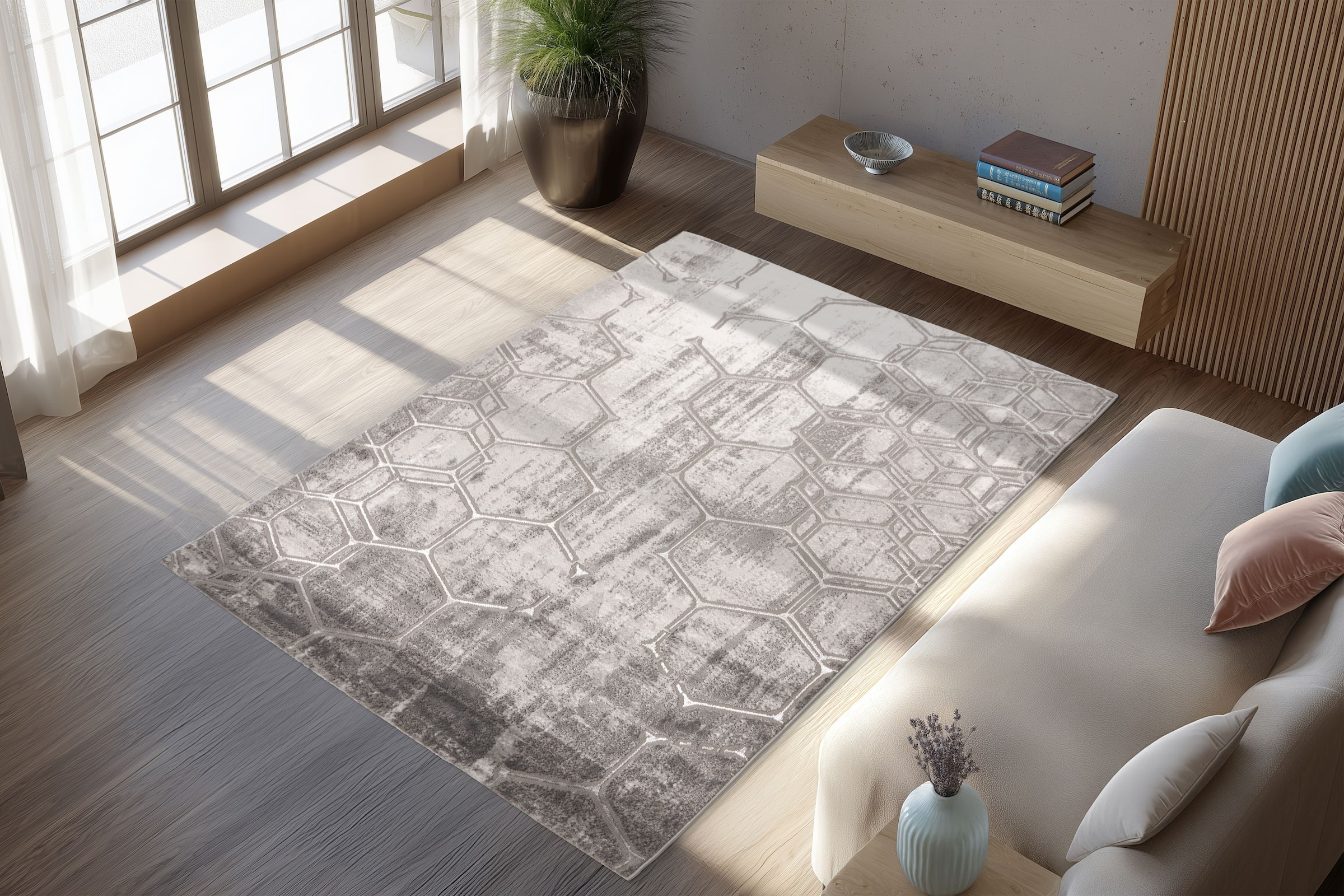 Kayoom Teppich »Mineral 525« rechteckig 12 mm Höhe Kurzflor, Hoch Tief Struktur, Wohnzimmer