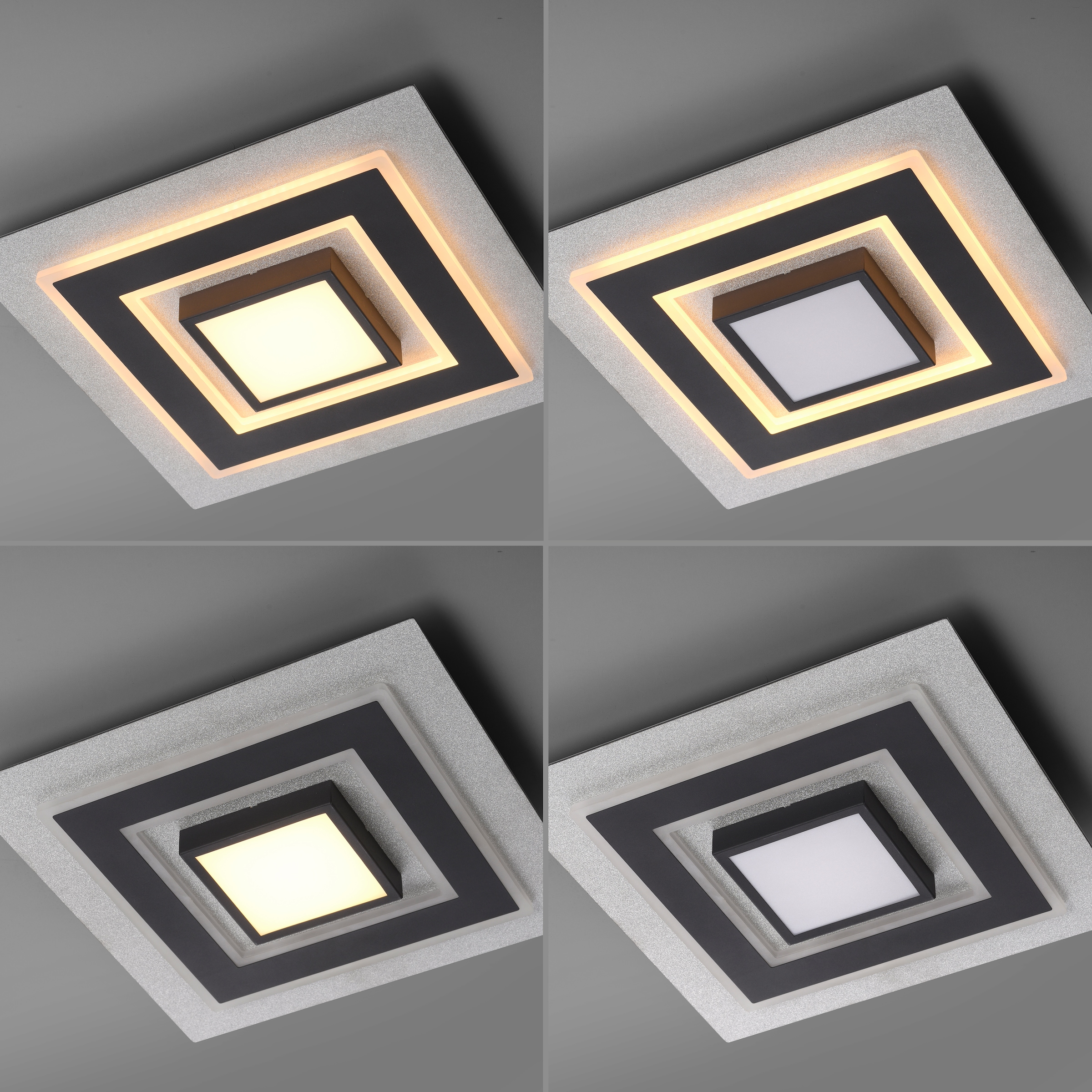 JUST LIGHT LED Deckenleuchte »Deckenleuchte CICHIO« LED-Board 1 Stk. Silber mit Glitzereffekt, schwarz matt strukturiert und schwarz-chrom