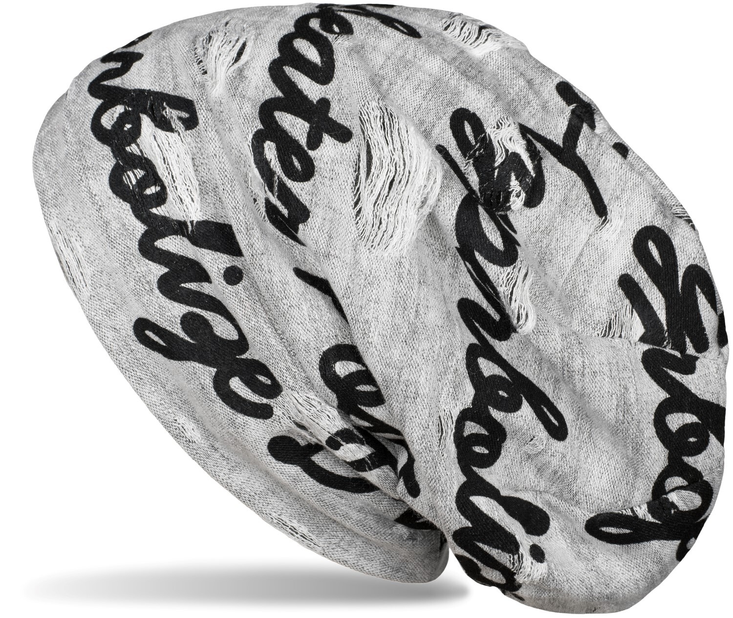 styleBREAKER Beanie "Beanie mit Sprüche Print und Rissen" 1 Stk.