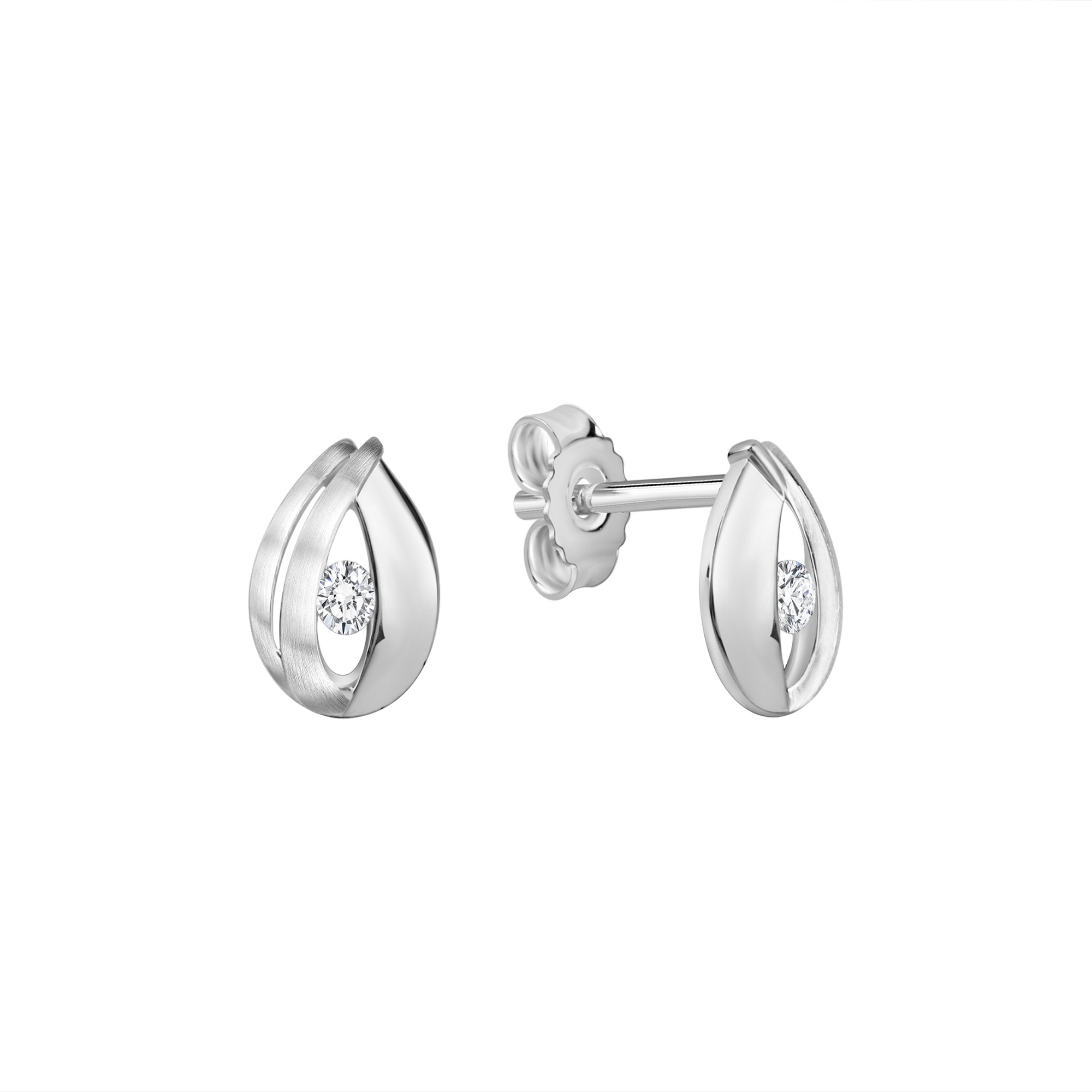 Paar Ohrstecker VIVANCE "925/- Sterling Silber matt7glanz Zirkonia", weiß (weiß, weiß), Ohrringe, Damen, one-size, Silber 925 (Sterlingsilber)