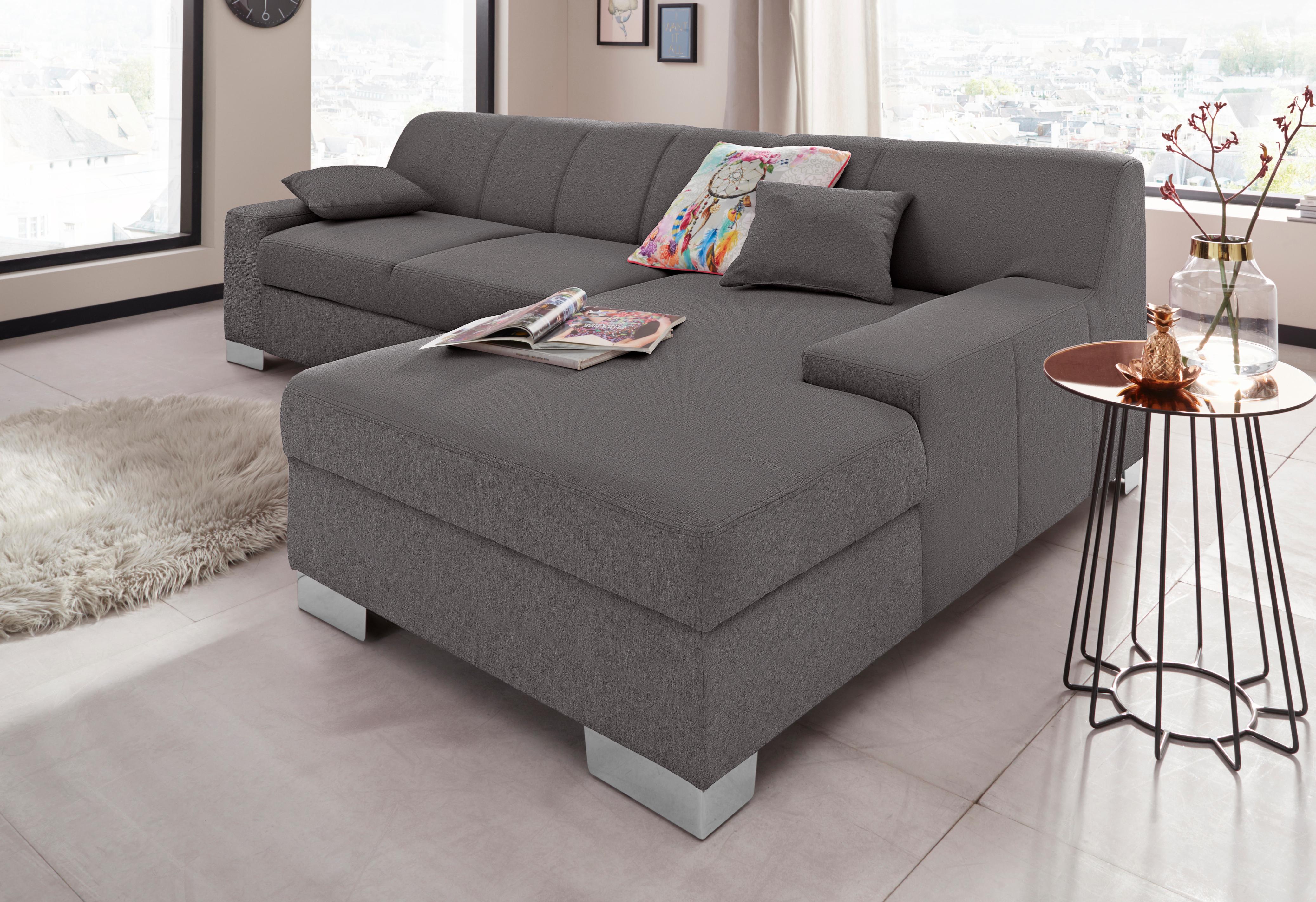 DOMO collection Ecksofa "Bero, elegant und zeitlos, flache Armlehnen, Breite 268cm L-Form" fester Sitzkomfort, wahlweise mit Bettfunktion