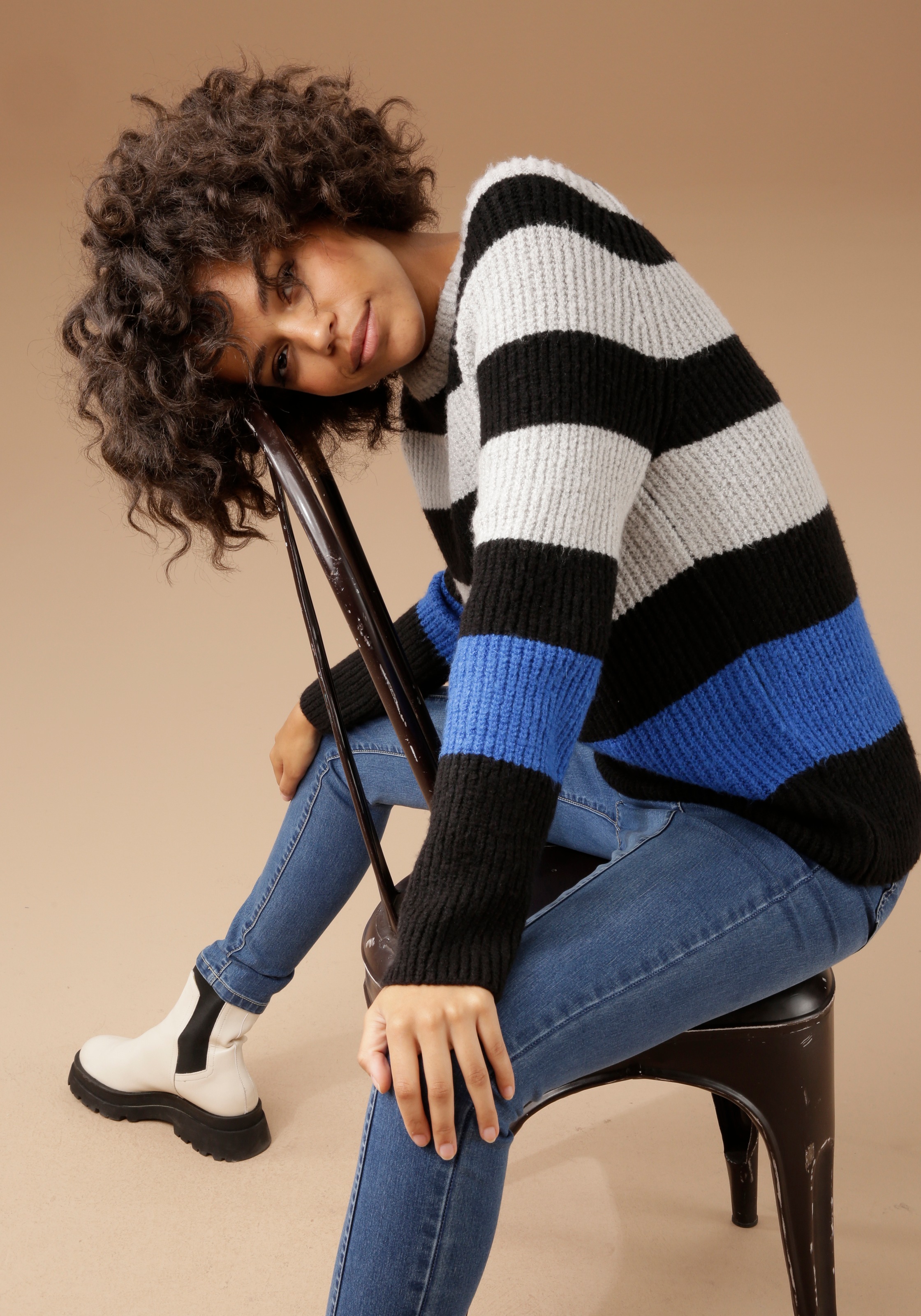 Aniston CASUAL Strickpullover im trendigem Streifen-Dessin NH9044