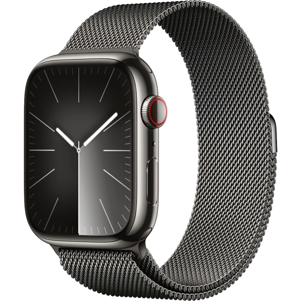 Apple Smartwatch »Watch Series 9 GPS + Cellular Stainless Steel 45mm«, (Watch OS 10 Milanese Loop)