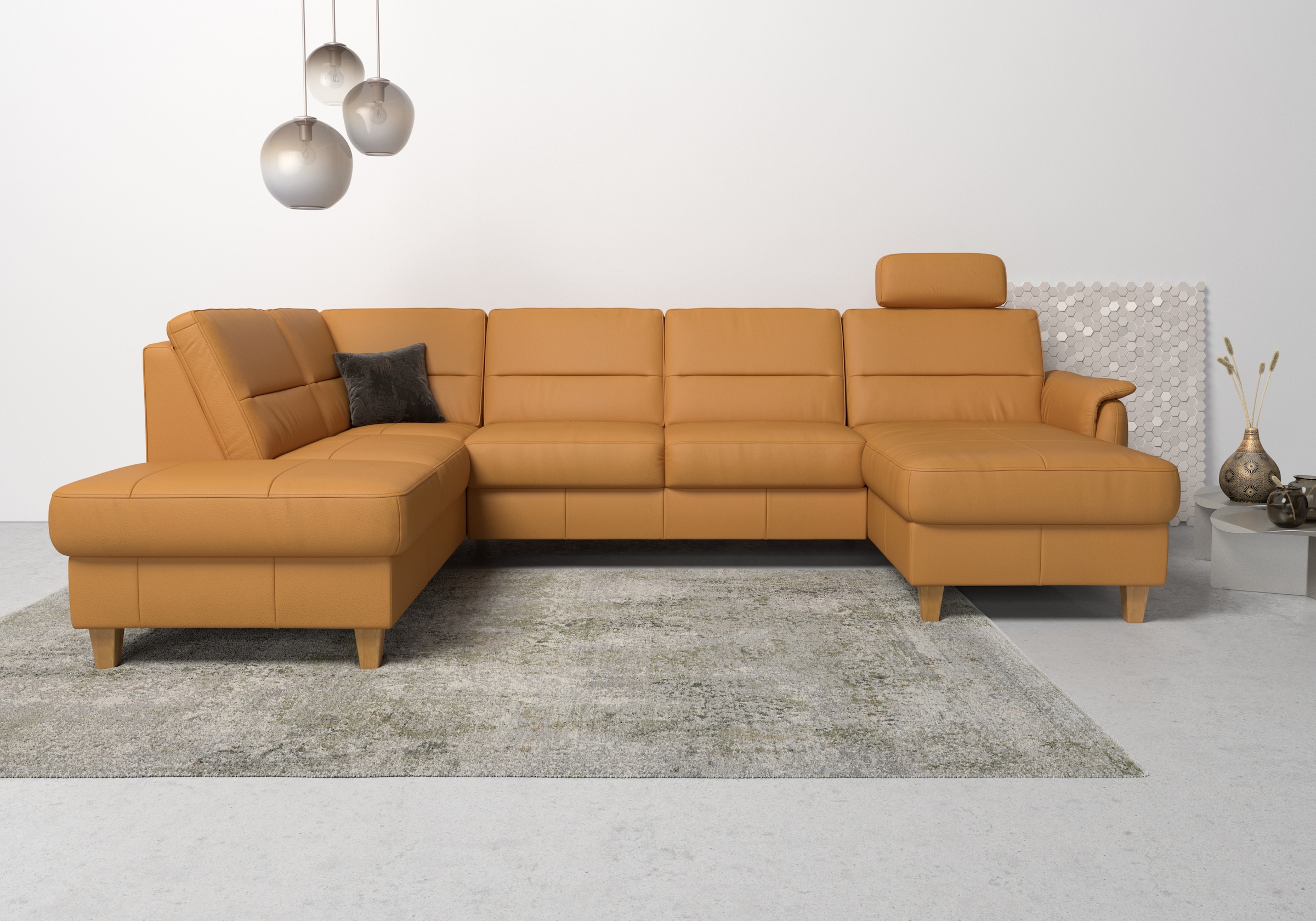 Wohnlandschaft HOME AFFAIRE "Palmera U-Form, B: 308 cm", gelb (curry), B:308cm H:89cm T:212cm, Luxus-Microfaser (100% Polyester);Struktur (100% Polyester);Luxus-Microfaser in Lederoptik (100% Polyester), Sofas, Wohnlandschaft, optional Bettfunktion & Bett 8
