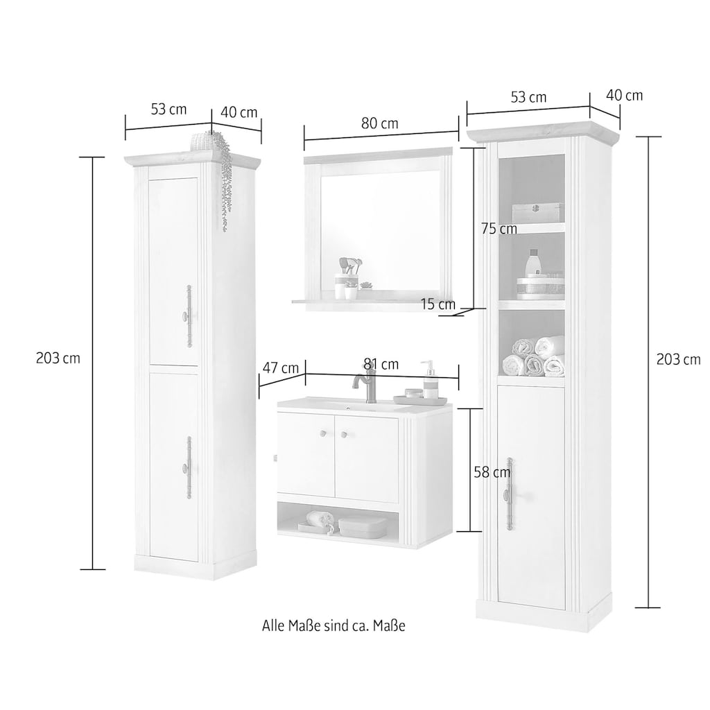 Home affaire Badmöbel-Set »WESTMINSTER«, (4 St.), im romantischen Landhausstil