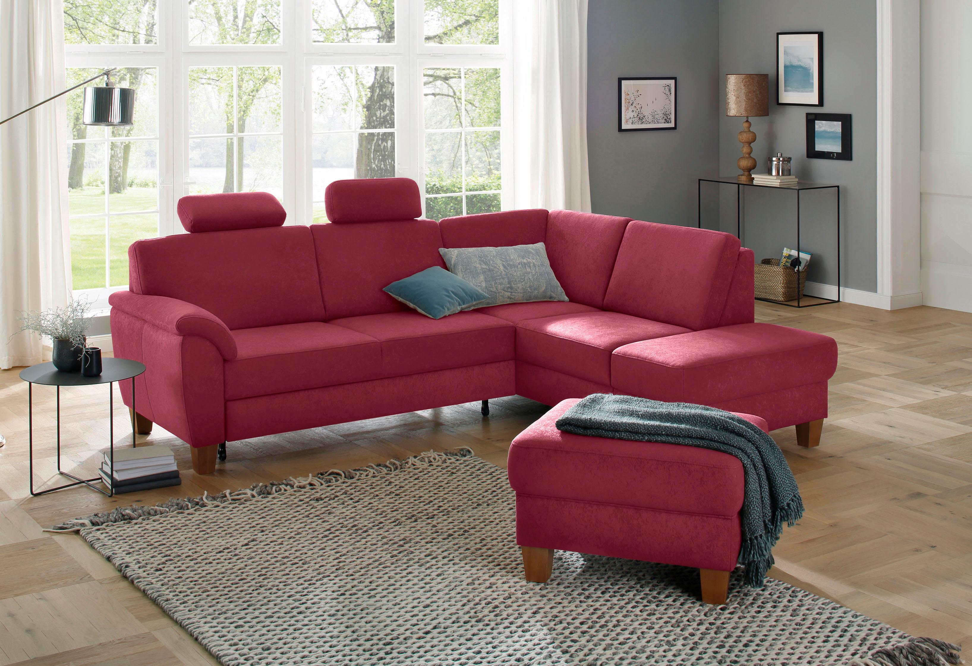OTTO home Ecksofa "Alta L-Form" mit Federkern und Kontrastnaht, Füße Buche eichefarben
