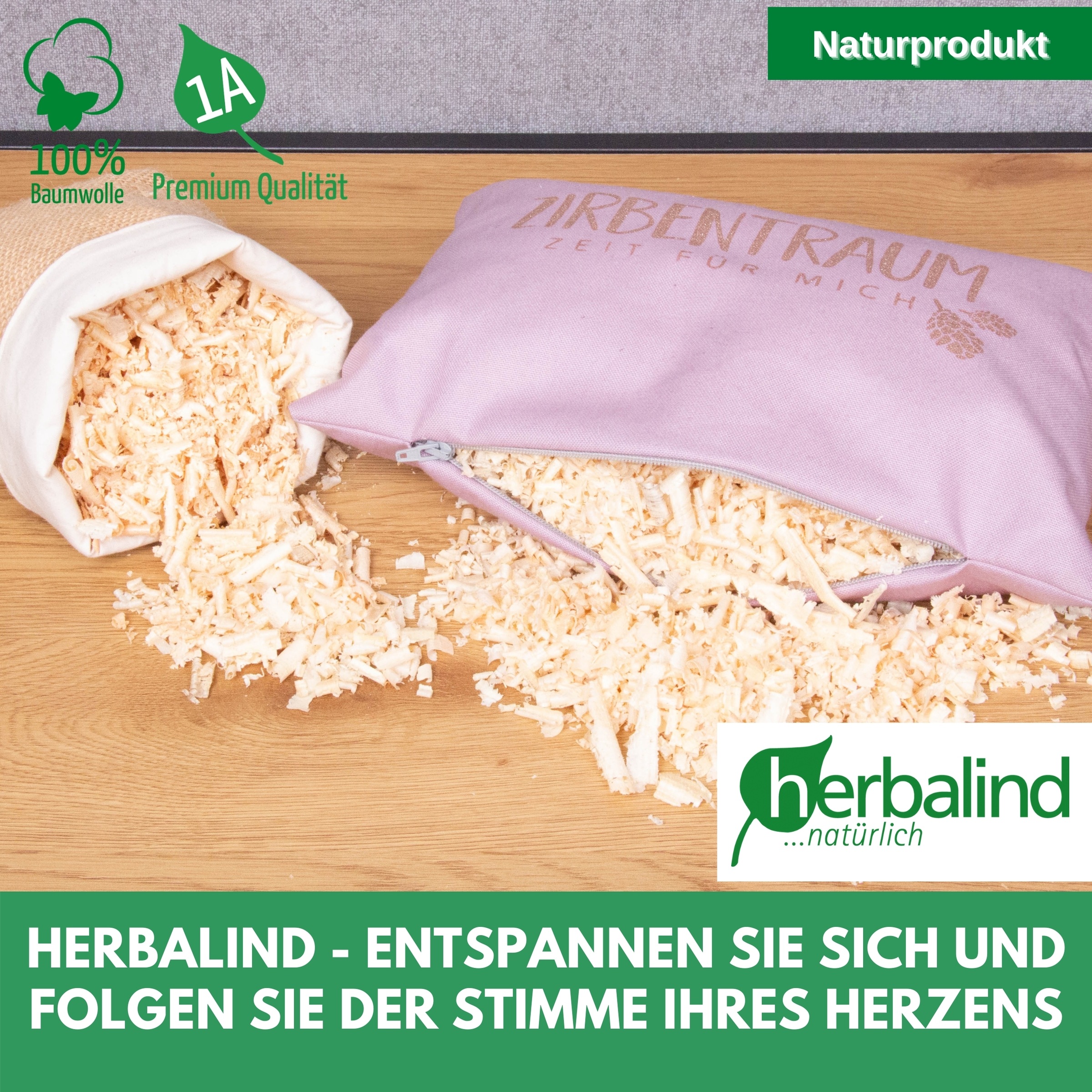 herbalind Zirbenkissen »Zirbentraum in Violett/Roségold 40x40 mit Reißverschluss - Gefüllt«, (1 tlg.), mit hochwertigen Zirbenholzflocken 100% Baumwolle - Made in Germany