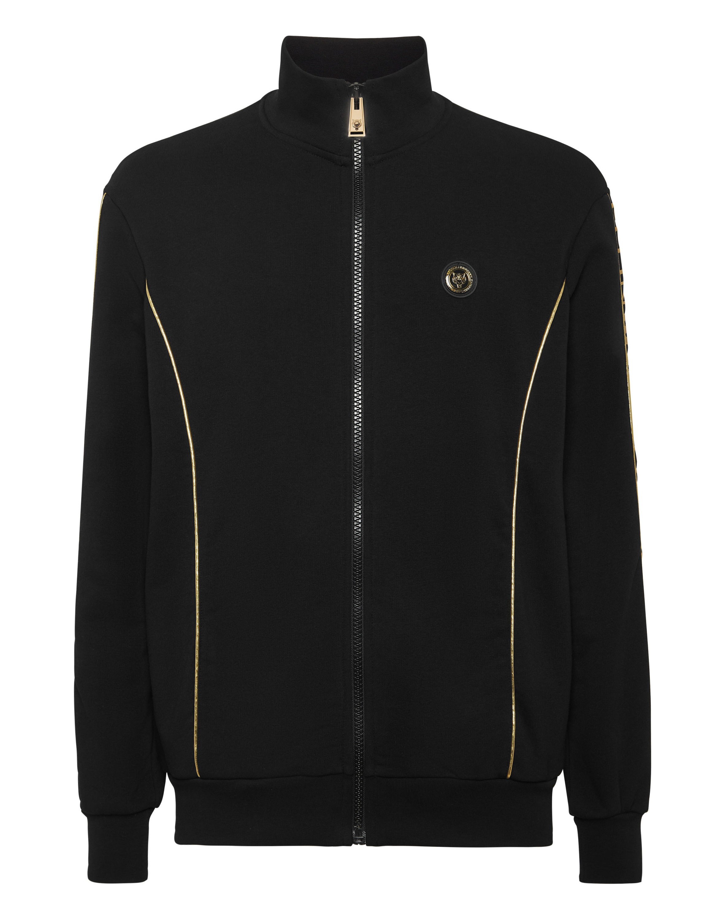 Yoga-Sweatjacke PLEIN SPORT "Jogging-Jacke", Jungen, Gr. M, 0294, schwarz, lightgold, Obermaterial: 88% Baumwolle, 12% Polyester, Sweatjacken