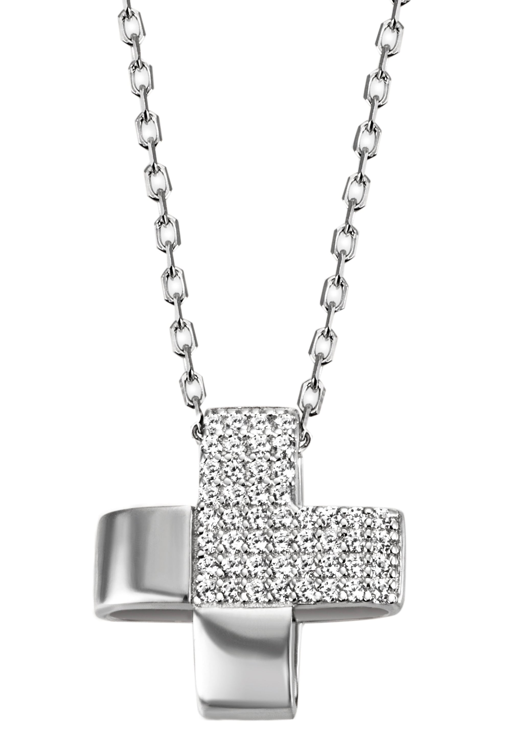 Firetti Kette mit Anhänger »Schmuck Geschenk Silber 925 Halsschmuck Halskette Ankerkette Kreuz«, mit Zirkonia (synth.)