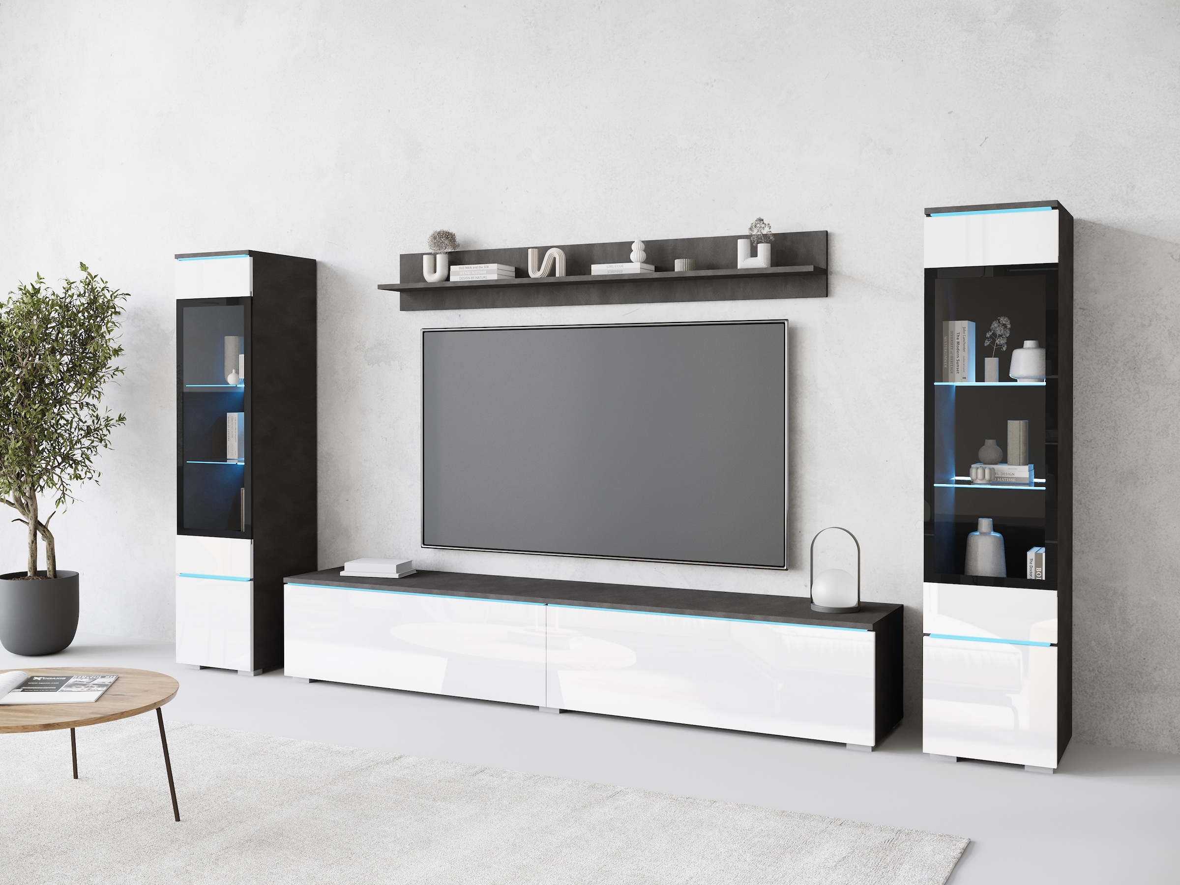 INOSIGN Wohnwand »VERA II, Vitrinen Türanschlag wechselbar«, (Komplett-Set, 4 St.), Vitrine mit Verglasung, stehend und hängend, inklusive Beleuchtung