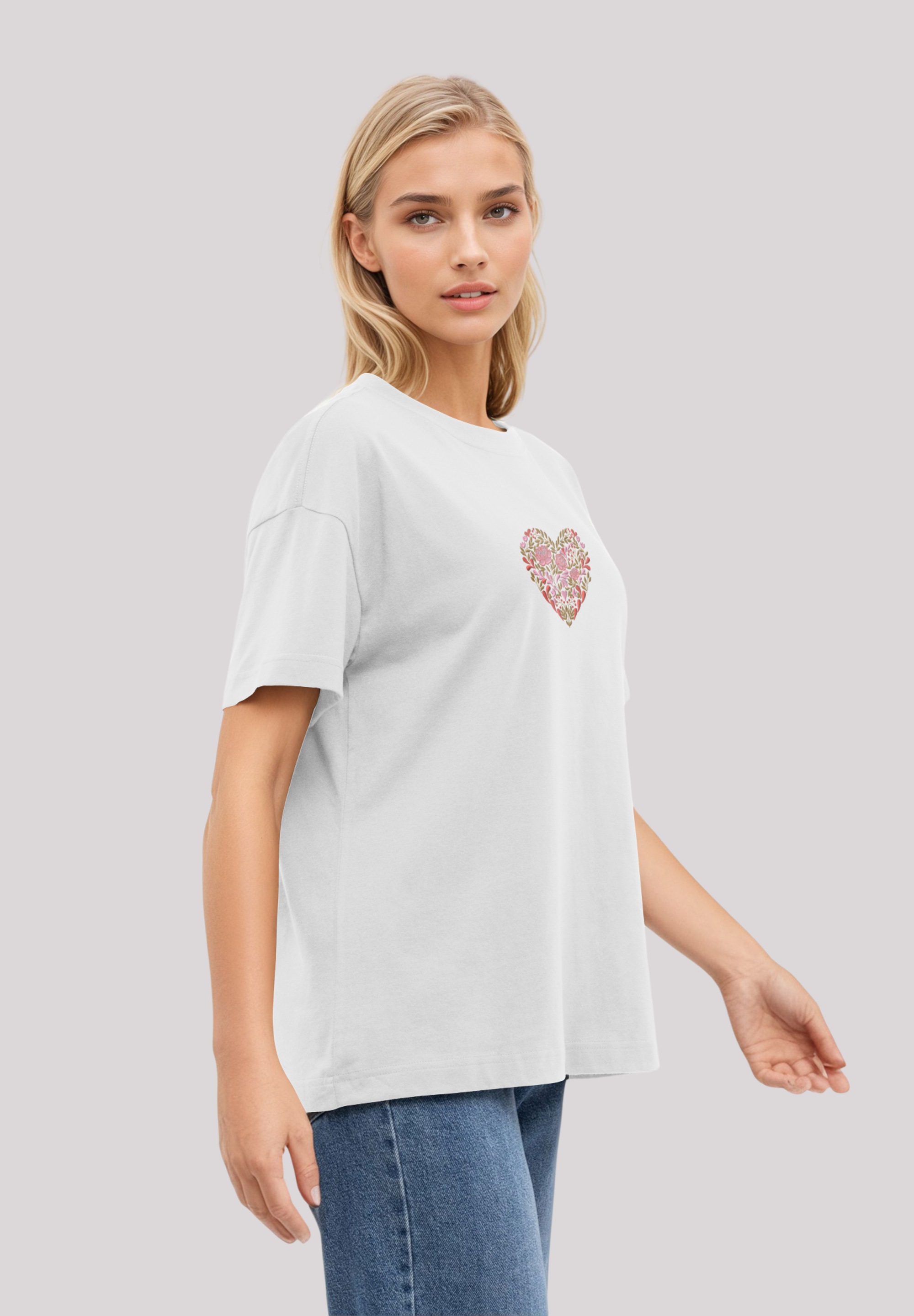 F4NT4STIC T-Shirt »Blumen Herz bestickt«, bestickt, Premium Qualität