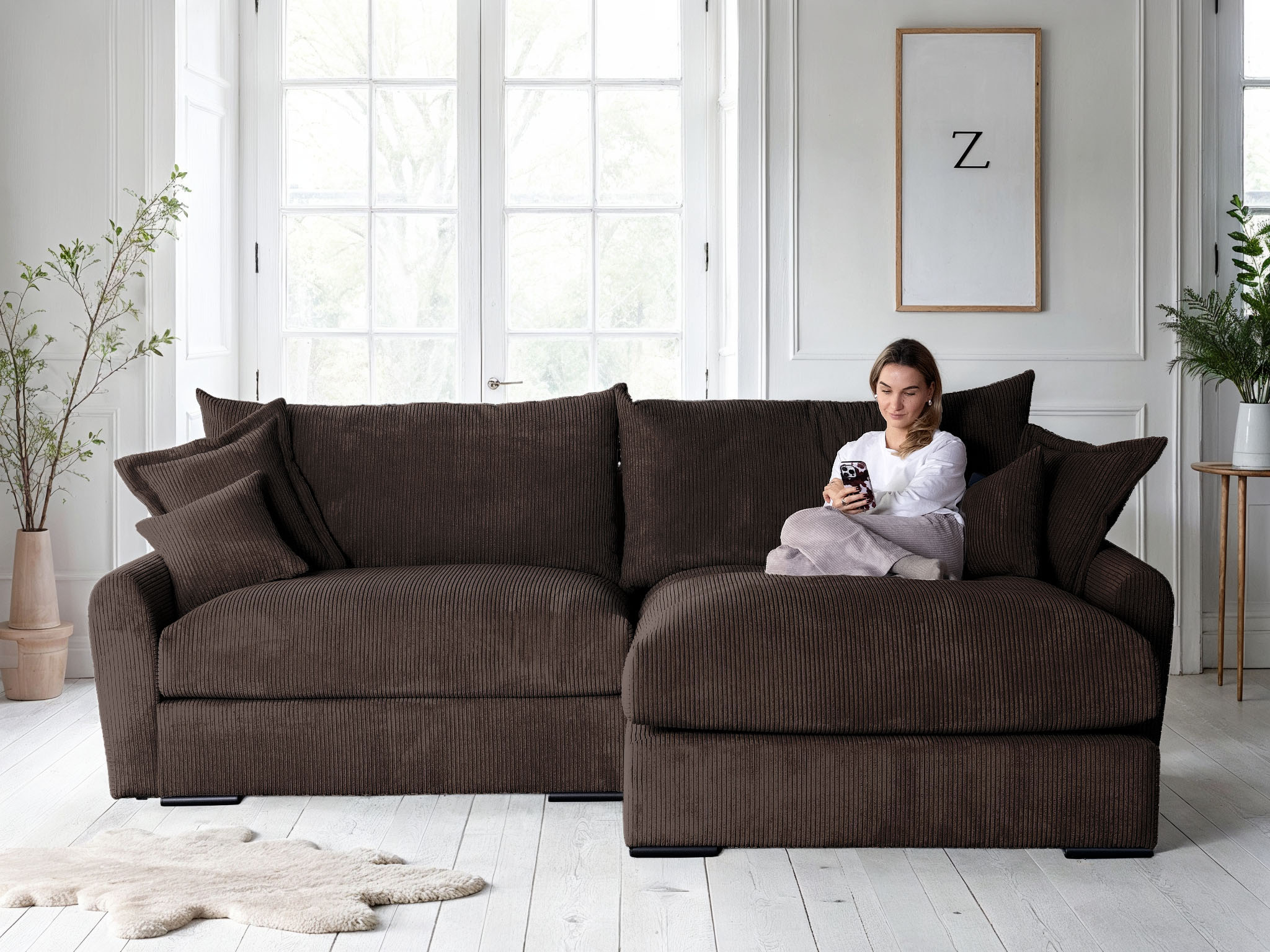 Home affaire Ecksofa "Finca XL L-Form, B: 190 cm" 4 Zierkissen, Mega-Sofa, in Cord oder Chenille-Struktur, Federkern