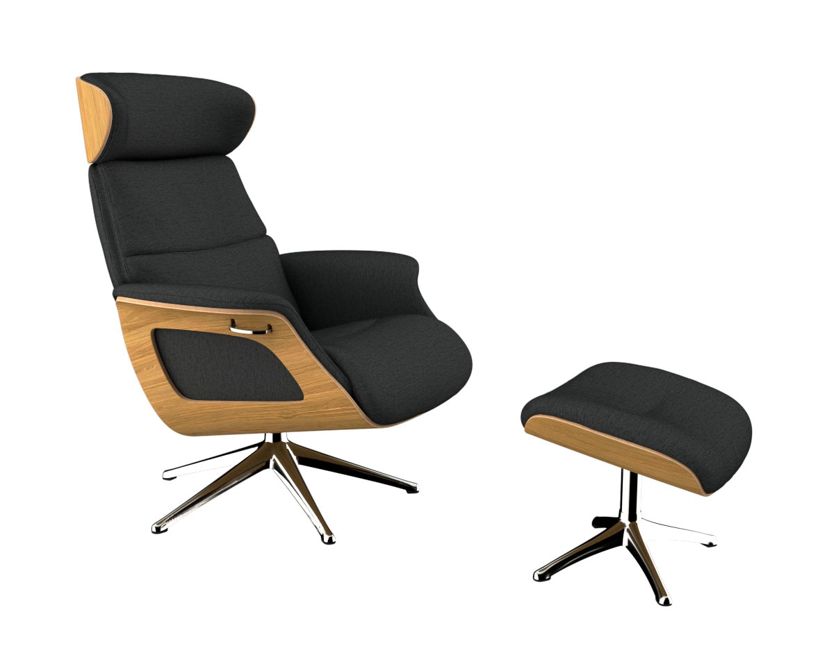 FLEXLUX Relaxsessel »Clement Relaxstuhl, Polstersessel, Liegesessel, TV-Sessel,«, Rücken- & Kopfteilverstellung, Drehbar, Armlehne Eiche, Fuß Alu