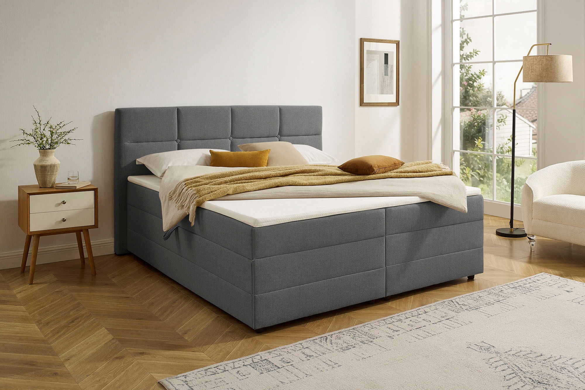 OTTO home Boxbett "FILLMORE, Polsterbett mit Bettkasten und Taschenfederkernmatratze H3" mit Kaltschaumtopper, Strukturstoff-Bezug, 140x200 & 180x200 cm