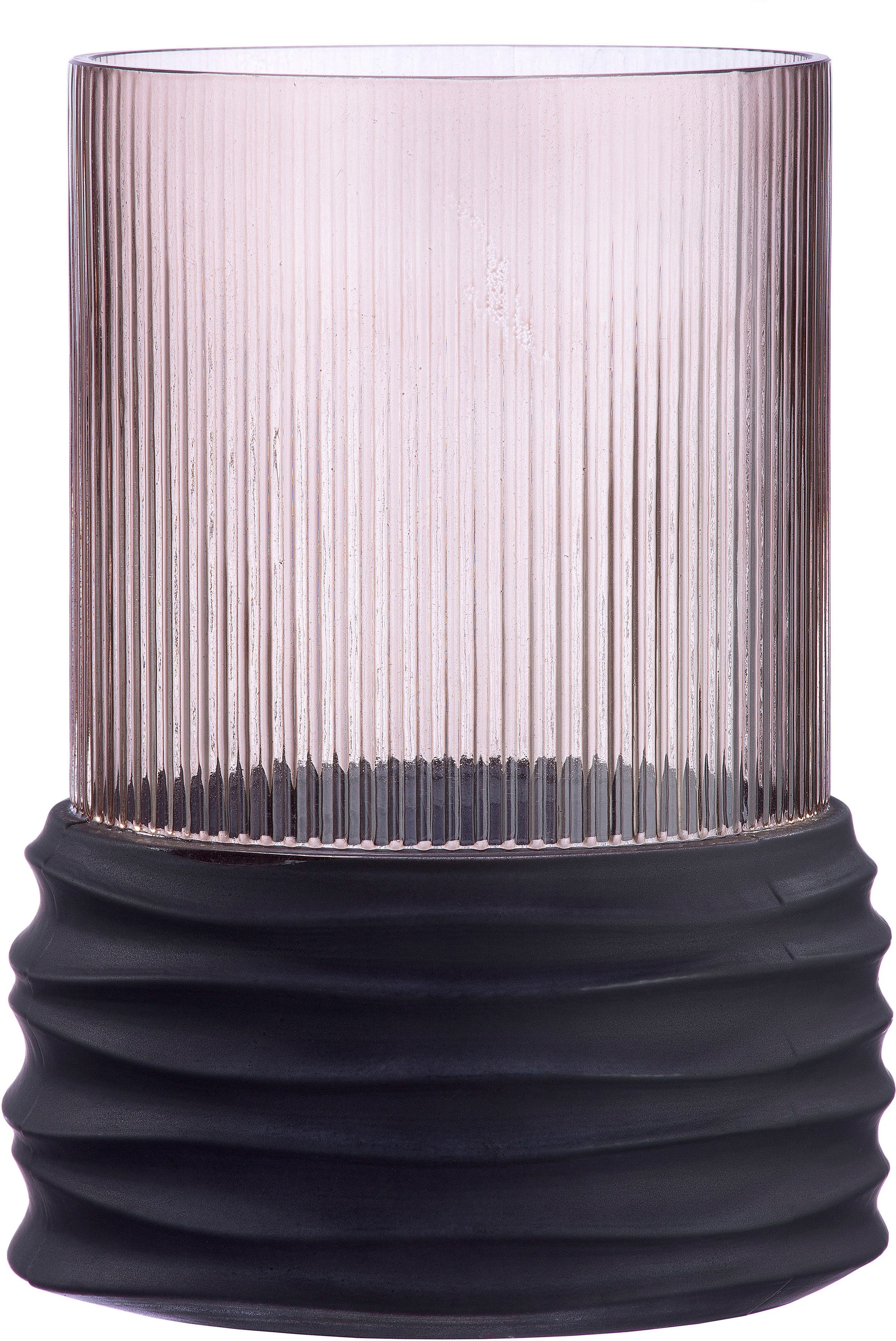 Tischvase CASABLANCA BY GILDE "Groove mit Rillen", braun, H:19,5cm Ø:14cm, Glas, Vasen, dekorative Vase aus Glas, Blumenvase