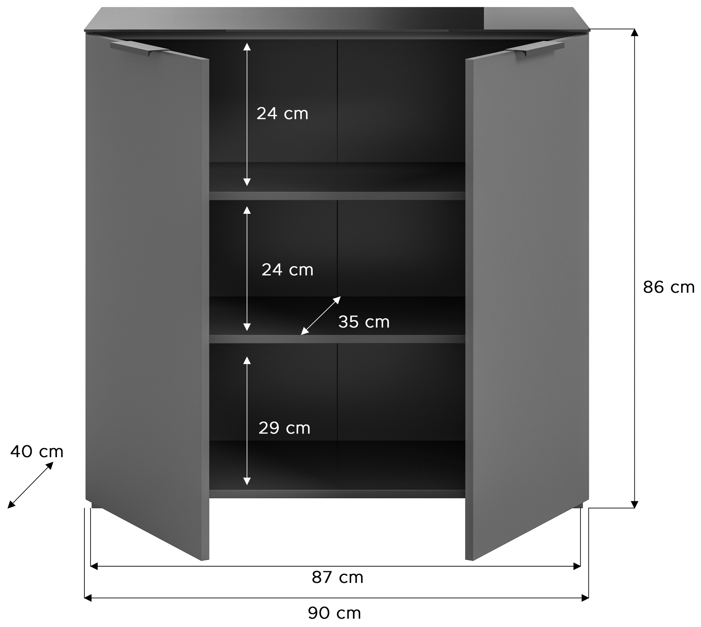 INOSIGN Kommode »Raio, Breite 90 cm, 2 Türen, 2 Einlegeböden, Oberboden mit Glasplatte«, Anrichte, Sideboard, Highboard, Schrank
