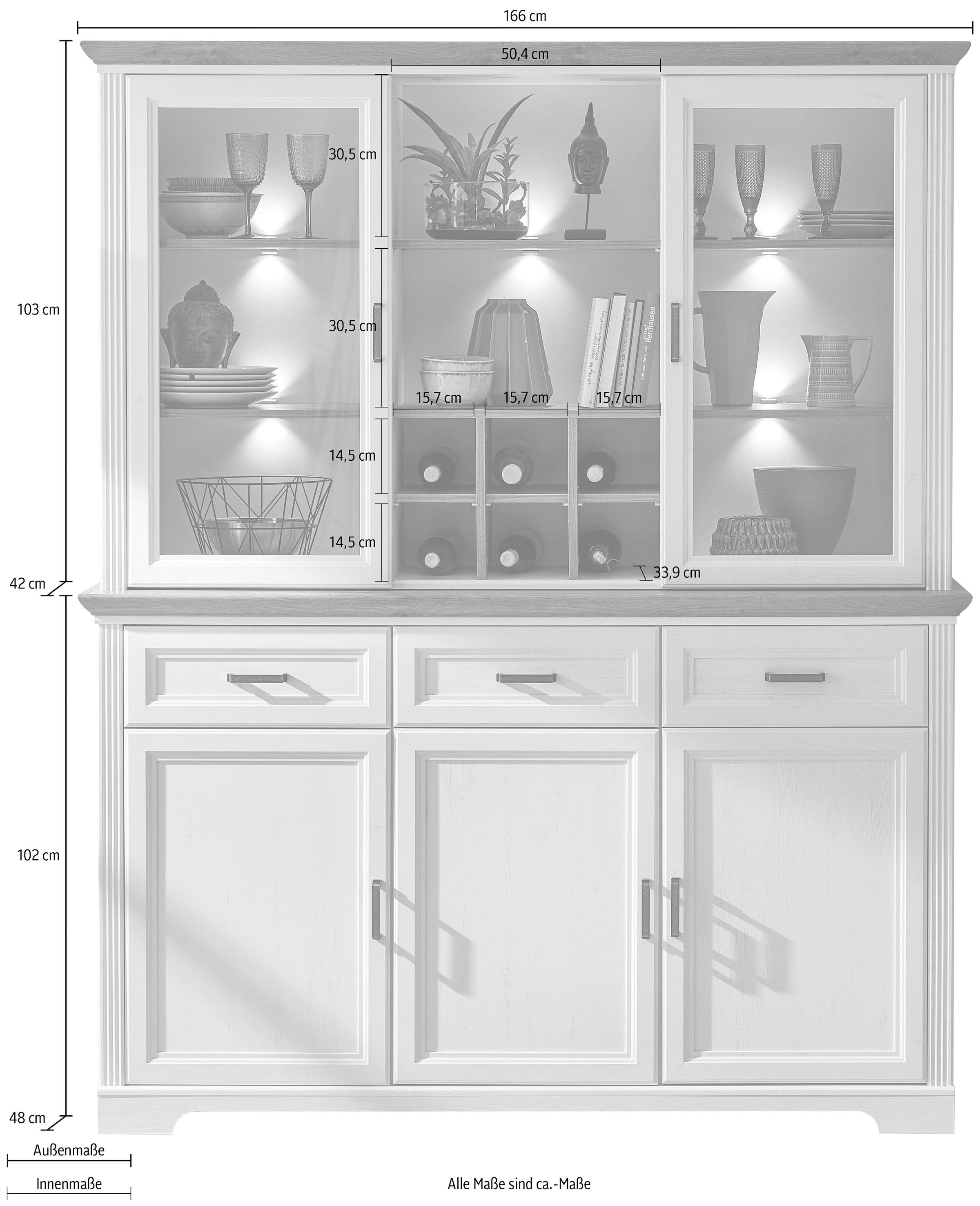 Innostyle Vitrine »Jasmin«, (1 | und Aufsatzvitrine), 1 Sideboard 2-teilig BAUR