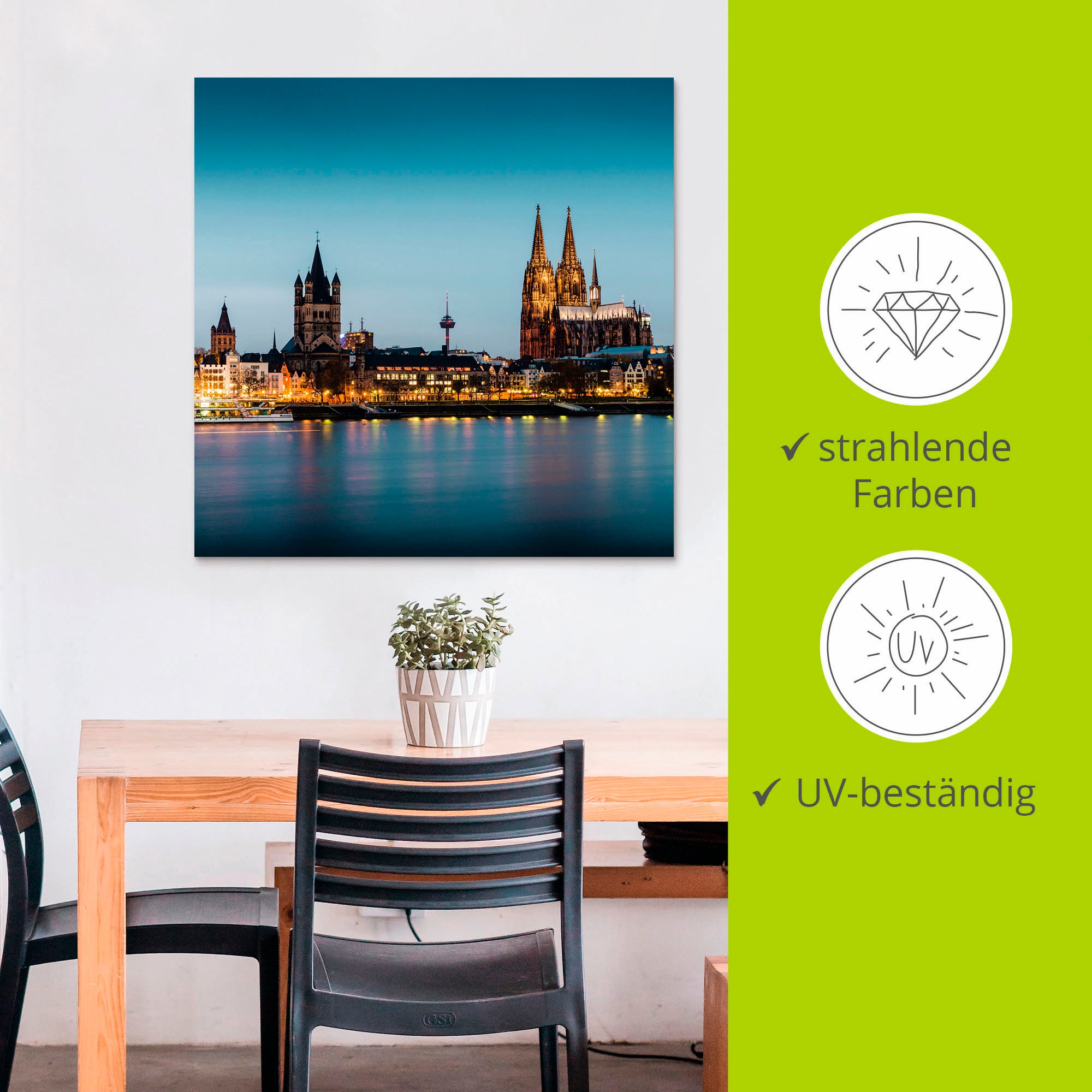 Artland Alu-Dibond-Druck »Köln Rheinpromenade«, Deutschland, (1 St.), für Innen- und Außenbereich geeignet, Outdoorbild